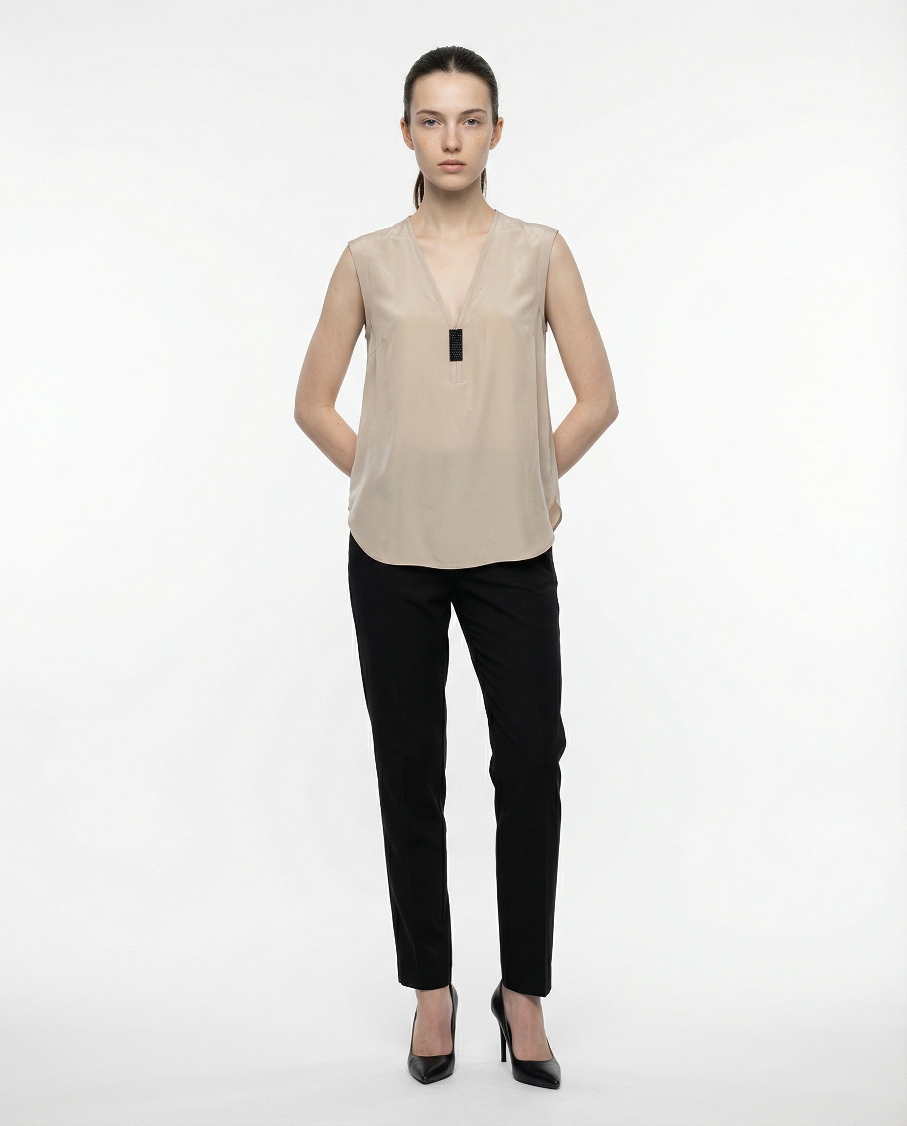 Beige Silk Tank Tops