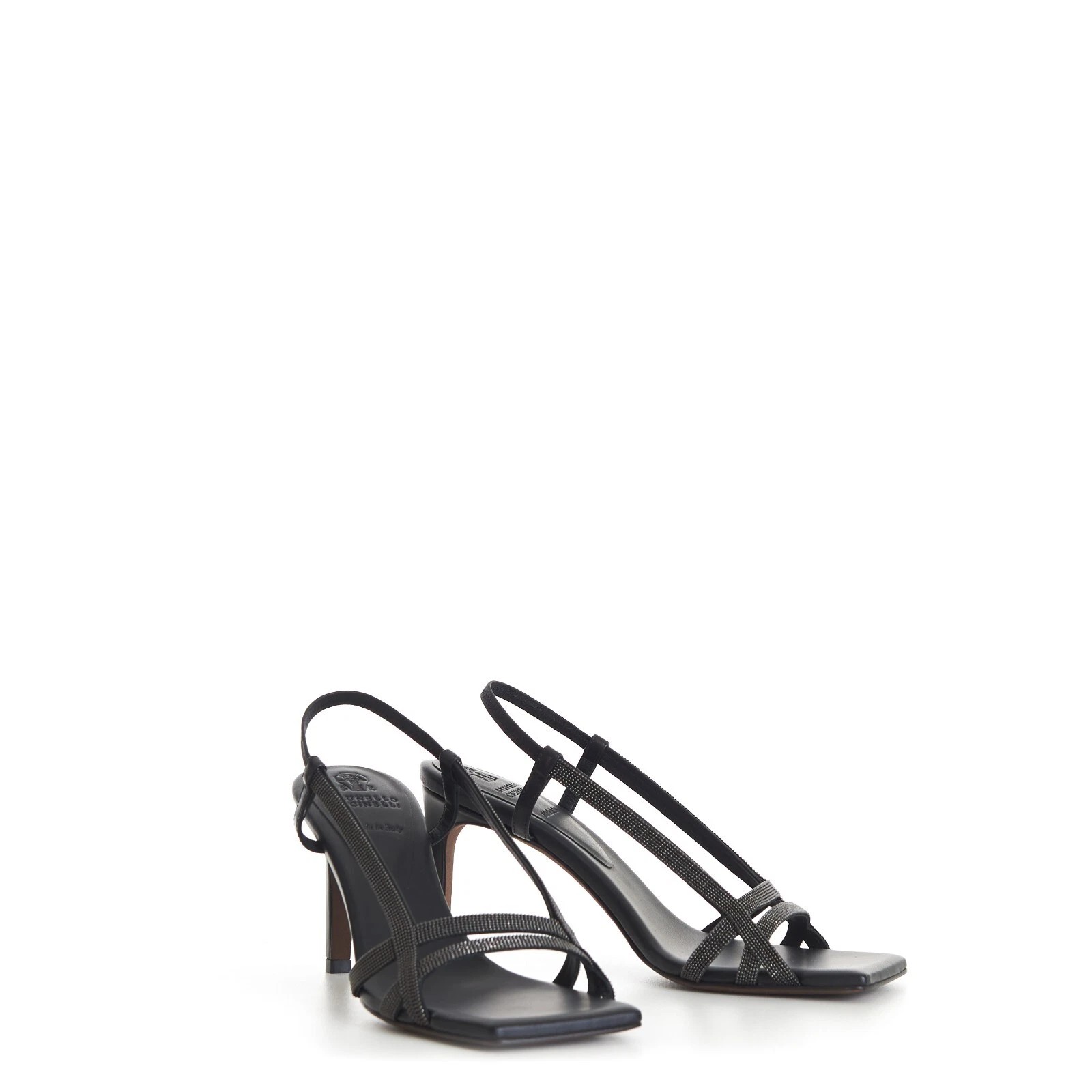 Black Leather Stiletto Heel Sandals