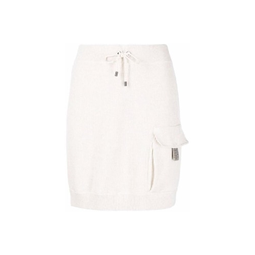 Beige Cotton Mini Skirt