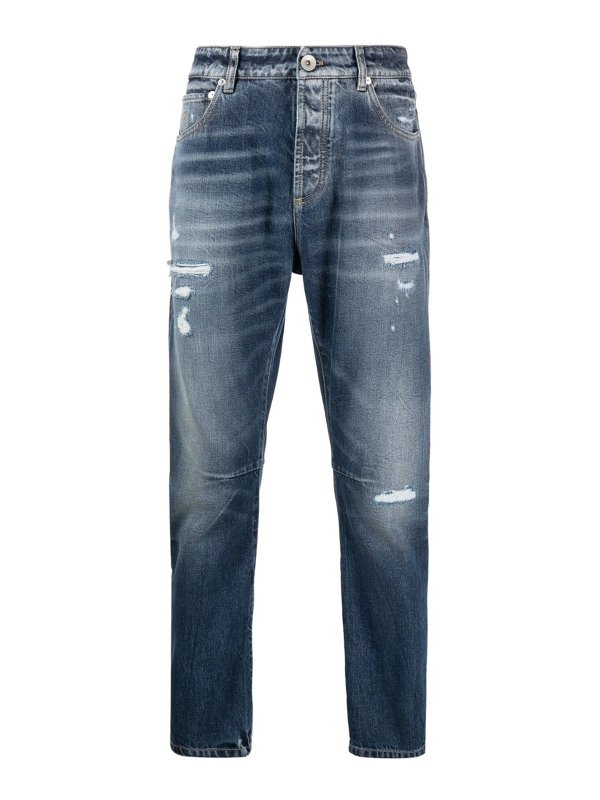 Gray Cotton Straight-Leg Jeans