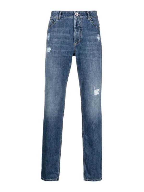 Blue Cotton Straight-Leg Jeans