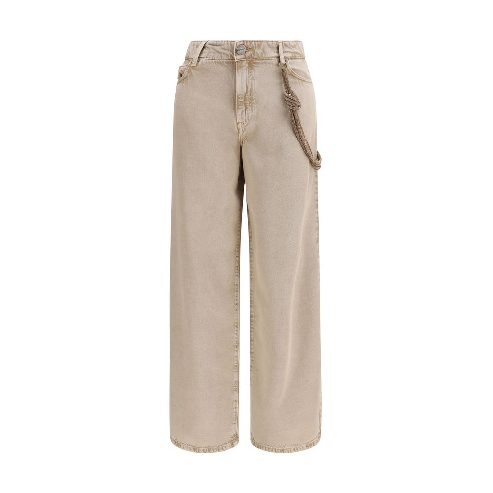 Beige Cotton Relaxed Fit Jeans