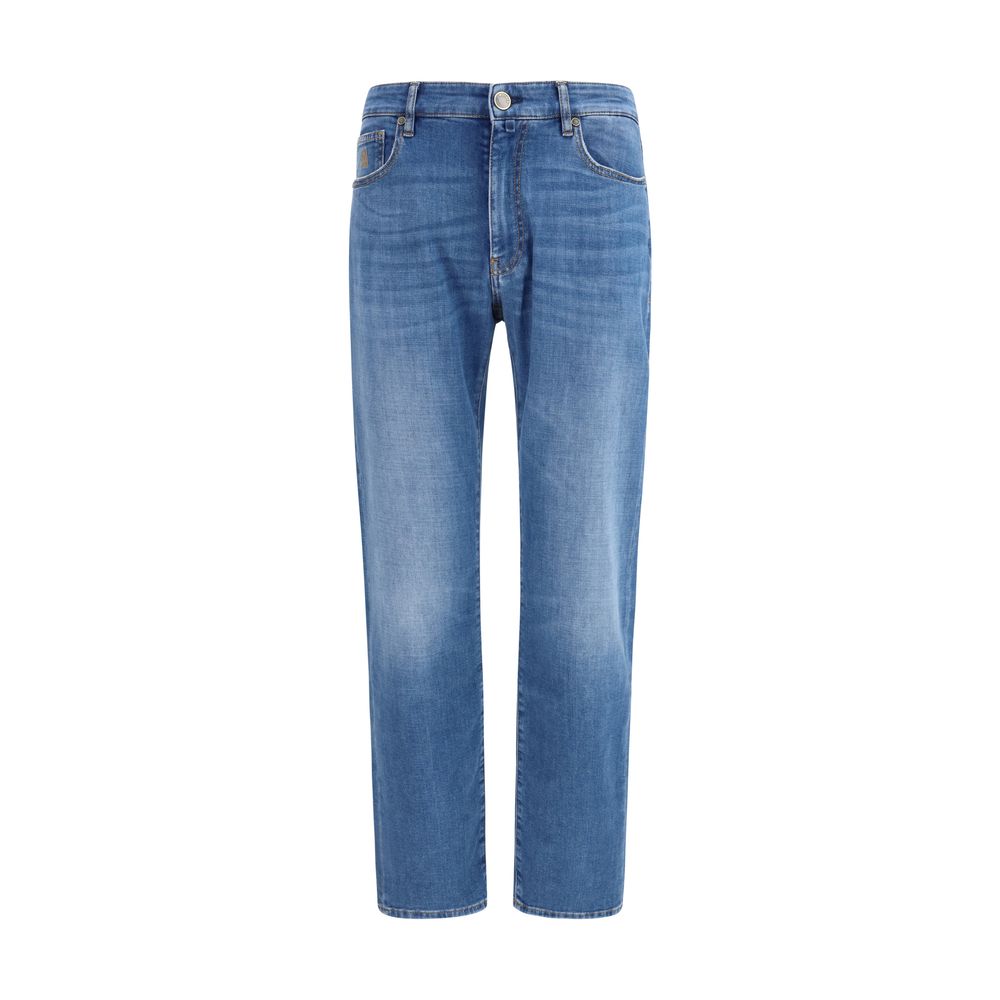 Blue Cotton Straight-Leg Jeans