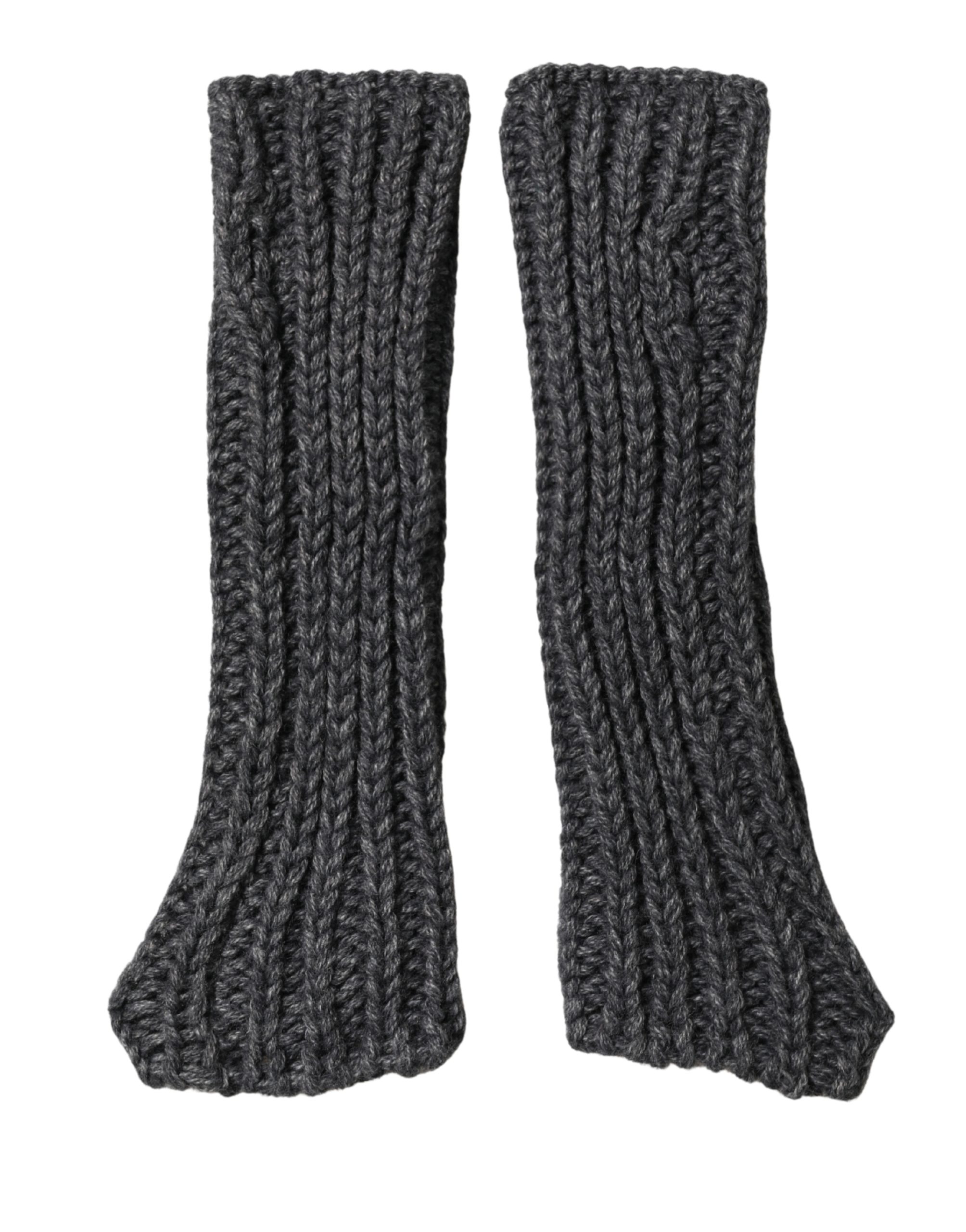 Gray Acrylic Knitted Fingerless Arm Warmer Gloves
