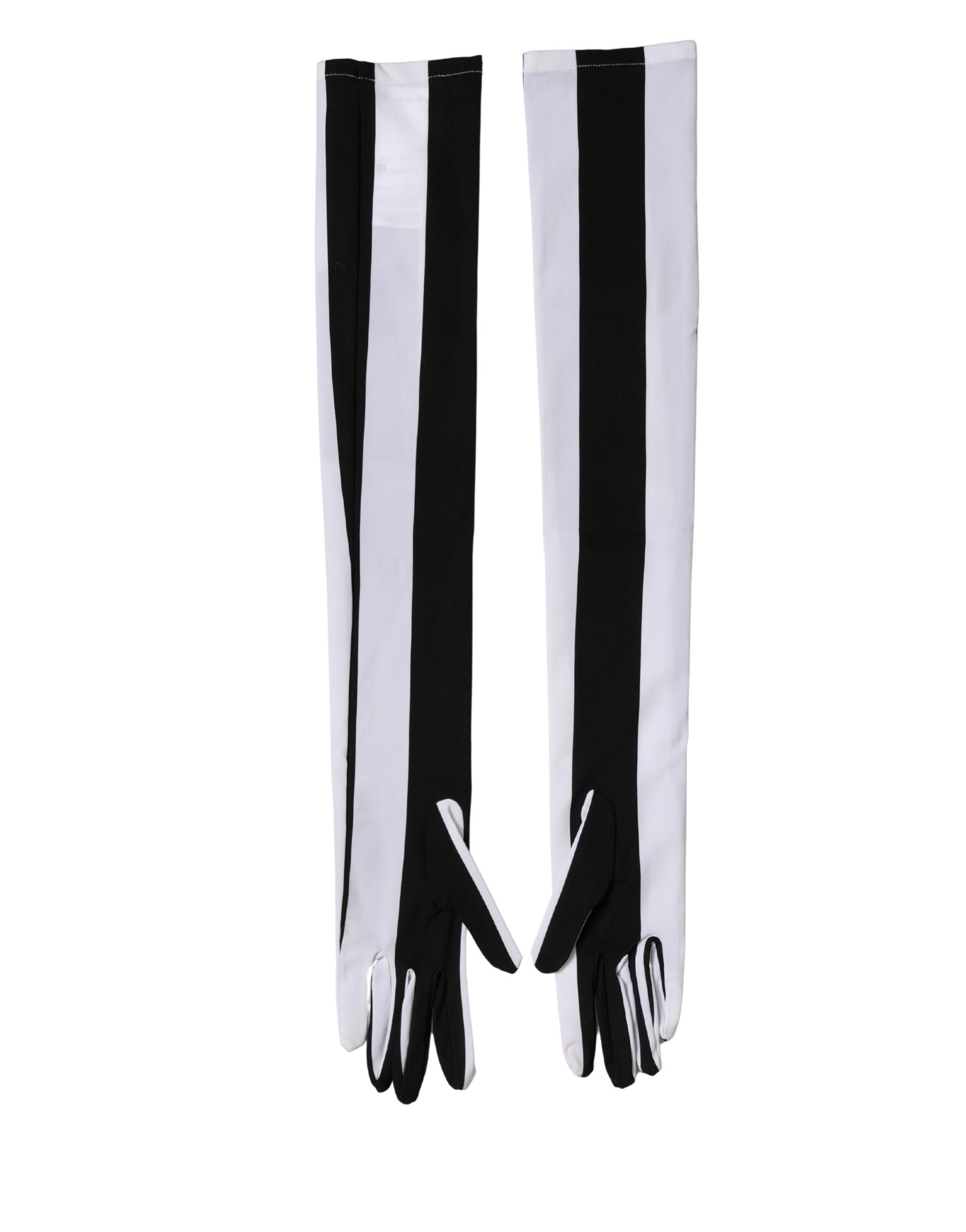 Black White Stripes Nylon Elbow Length Women Gloves