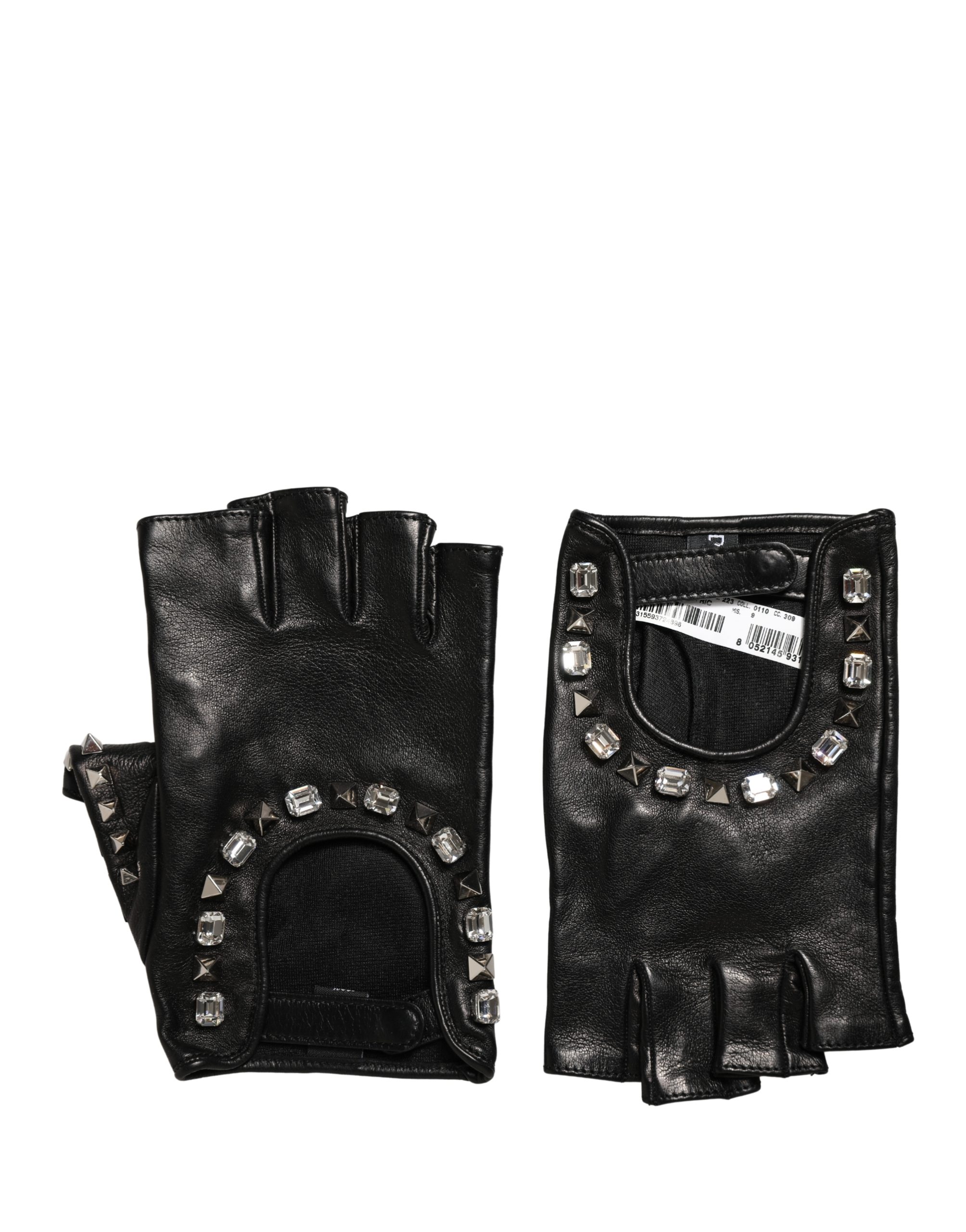 Black Embellished Wrist Length Mitten Women Gloves