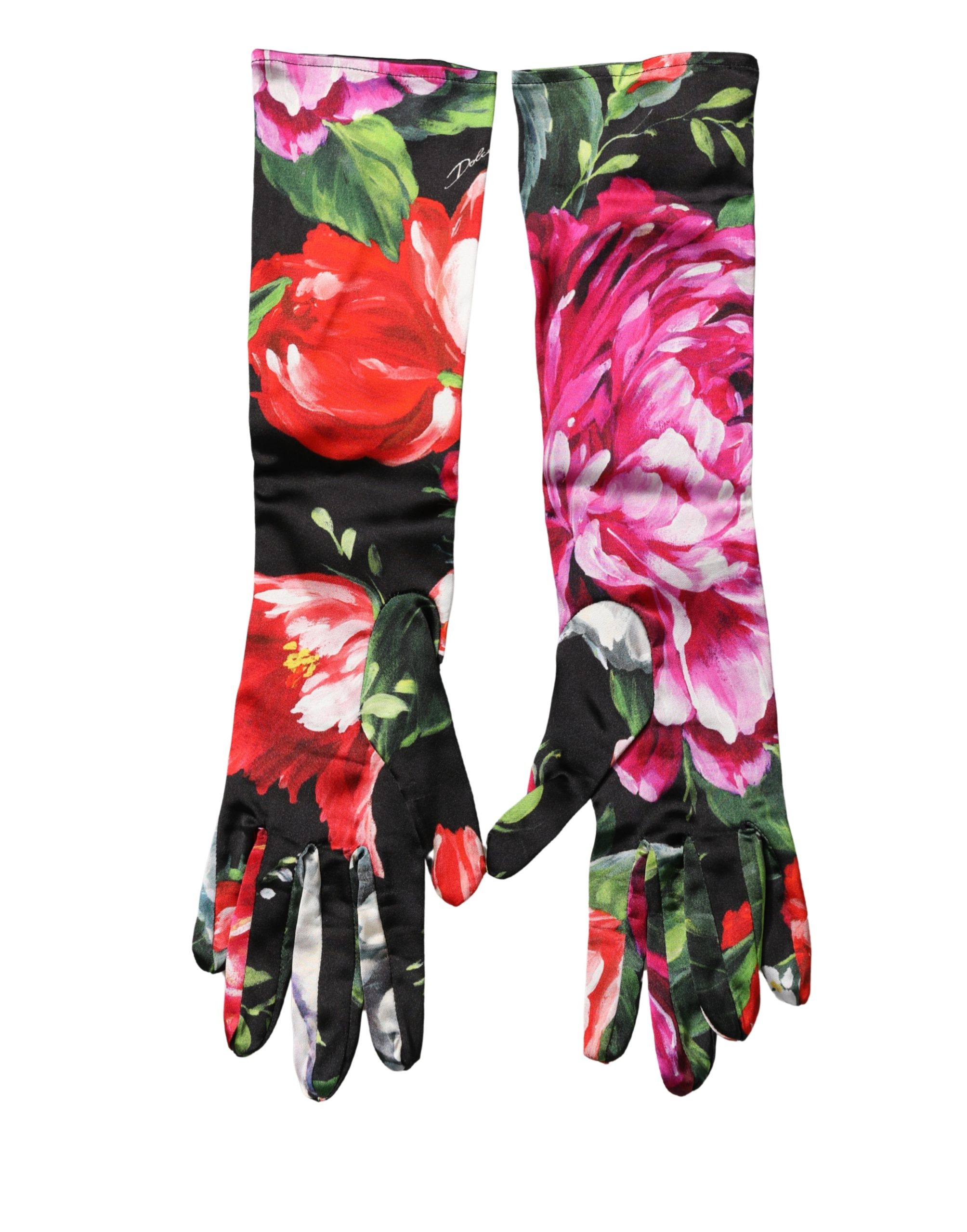 Multicolor Floral Print Elbow Length Women Gloves