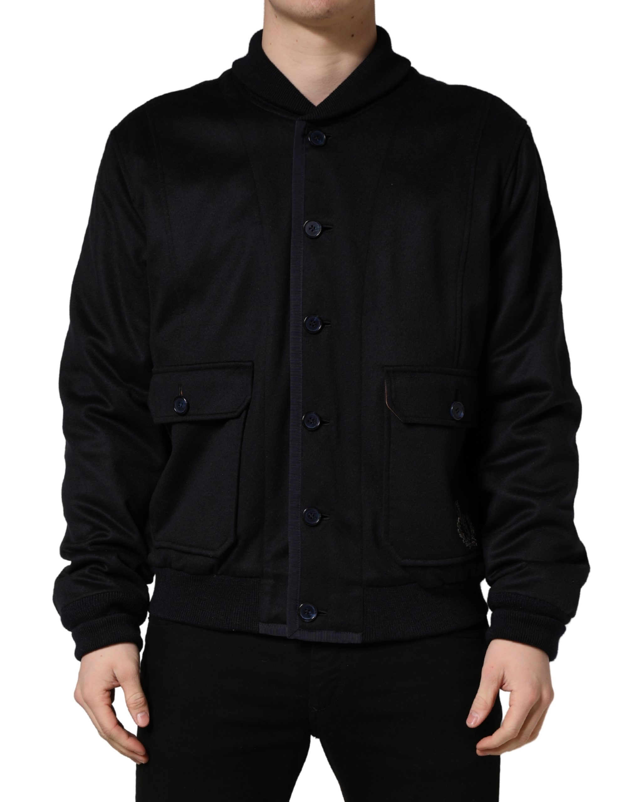 Black Cashmere Knitted Button Down Jacket