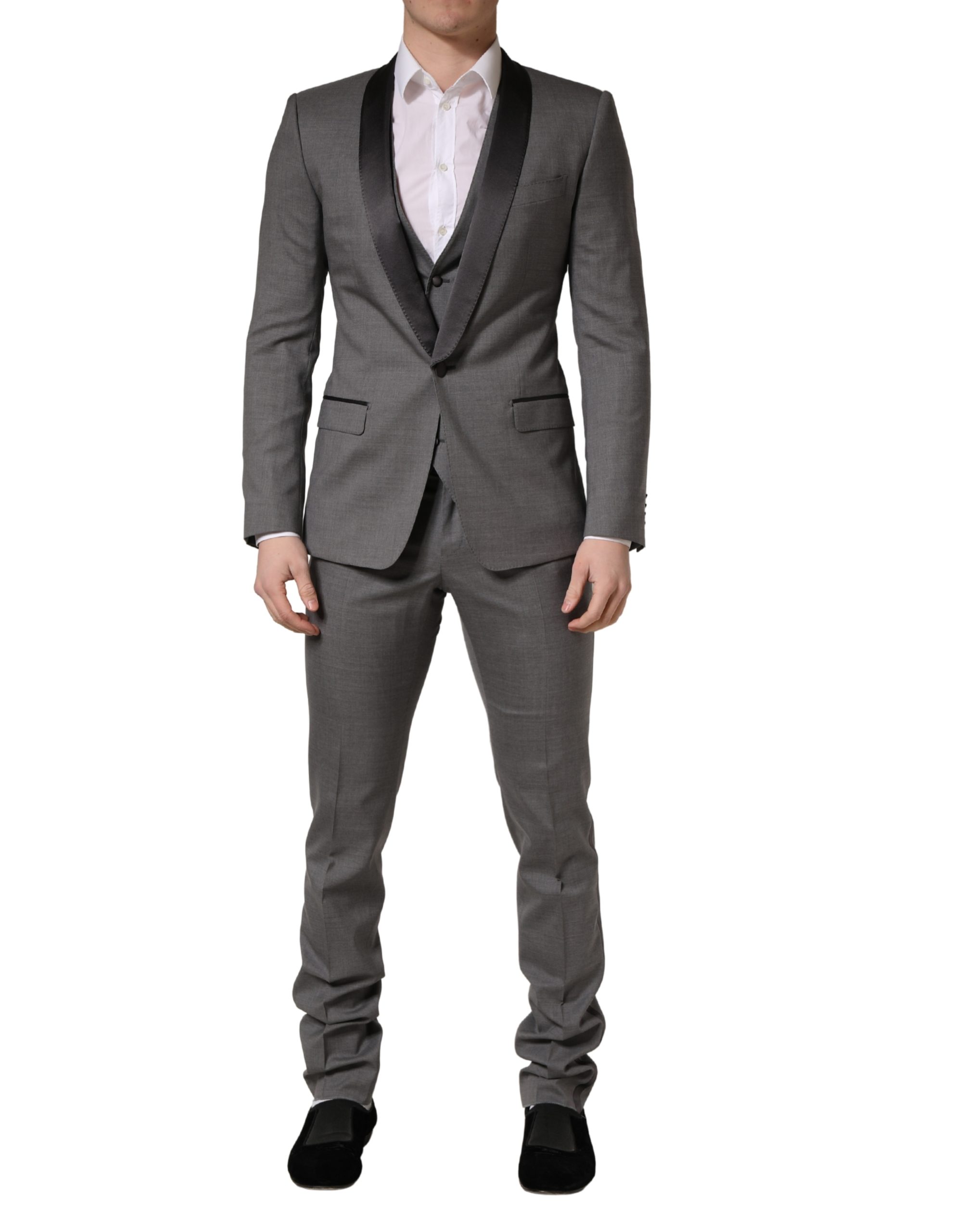 Gray Wool Single Breasted 1 Button 3PC Suit