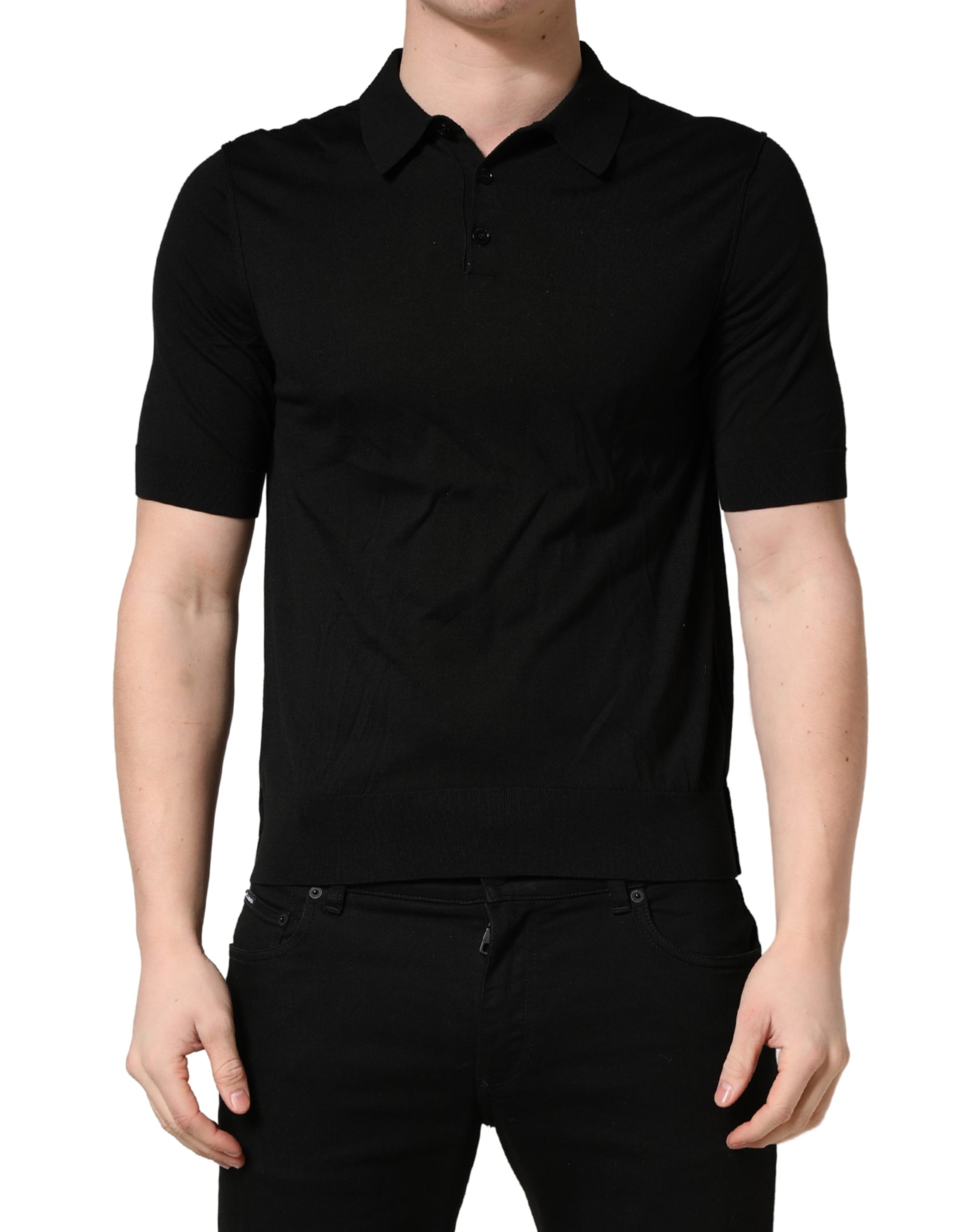 Black Wool Short Sleeves Men Polo  T-shirt