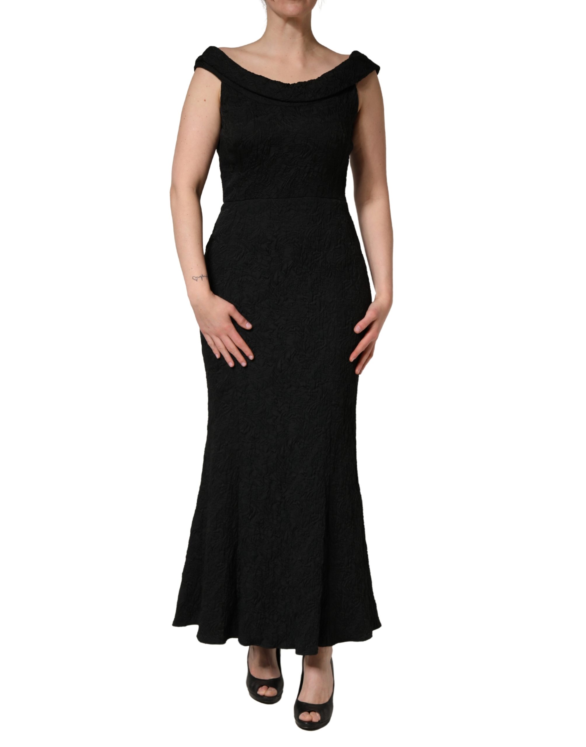 Black Floral Brocade Sheath Mermaid Dress