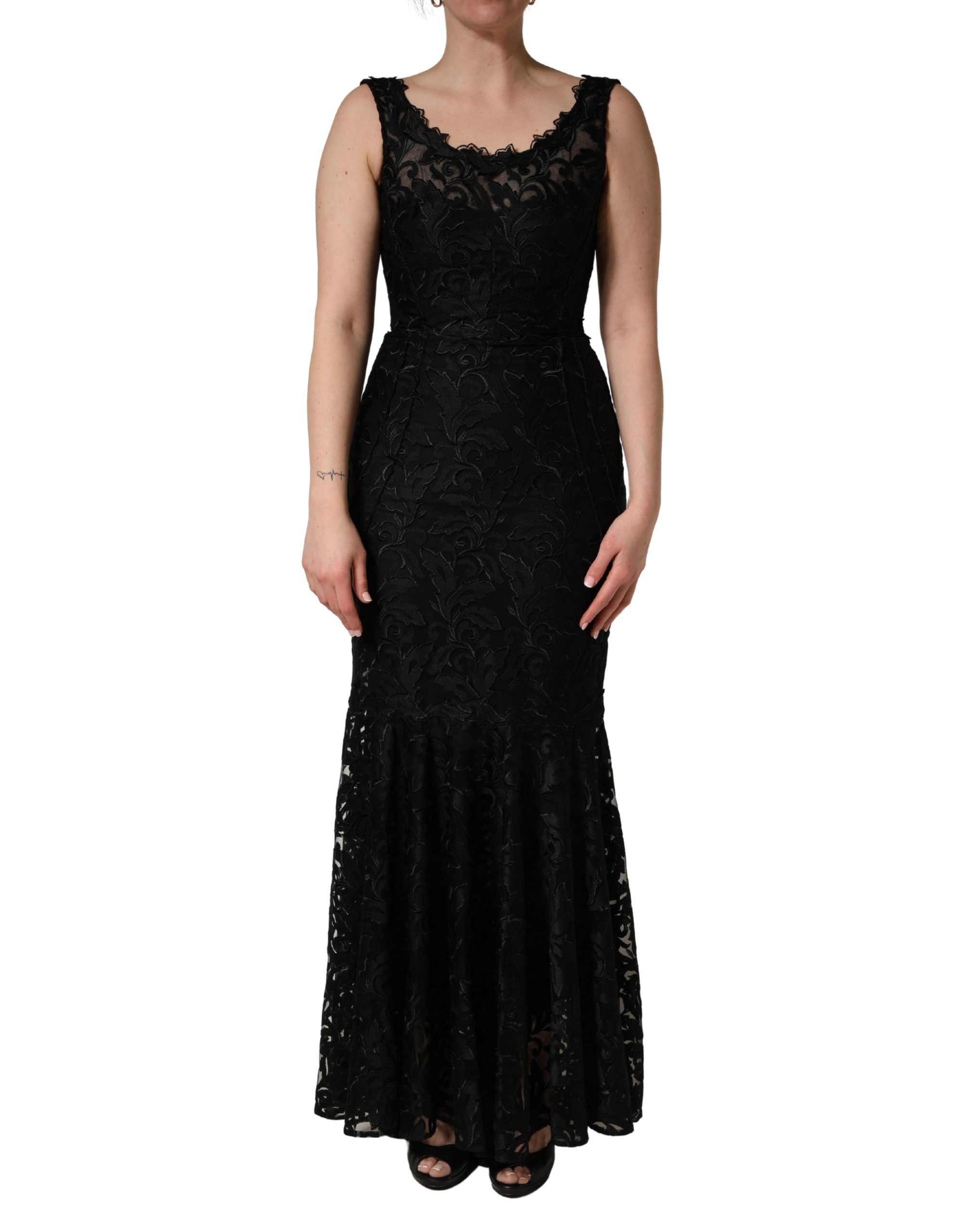 Black Floral Lace Evening Long Gown Dress