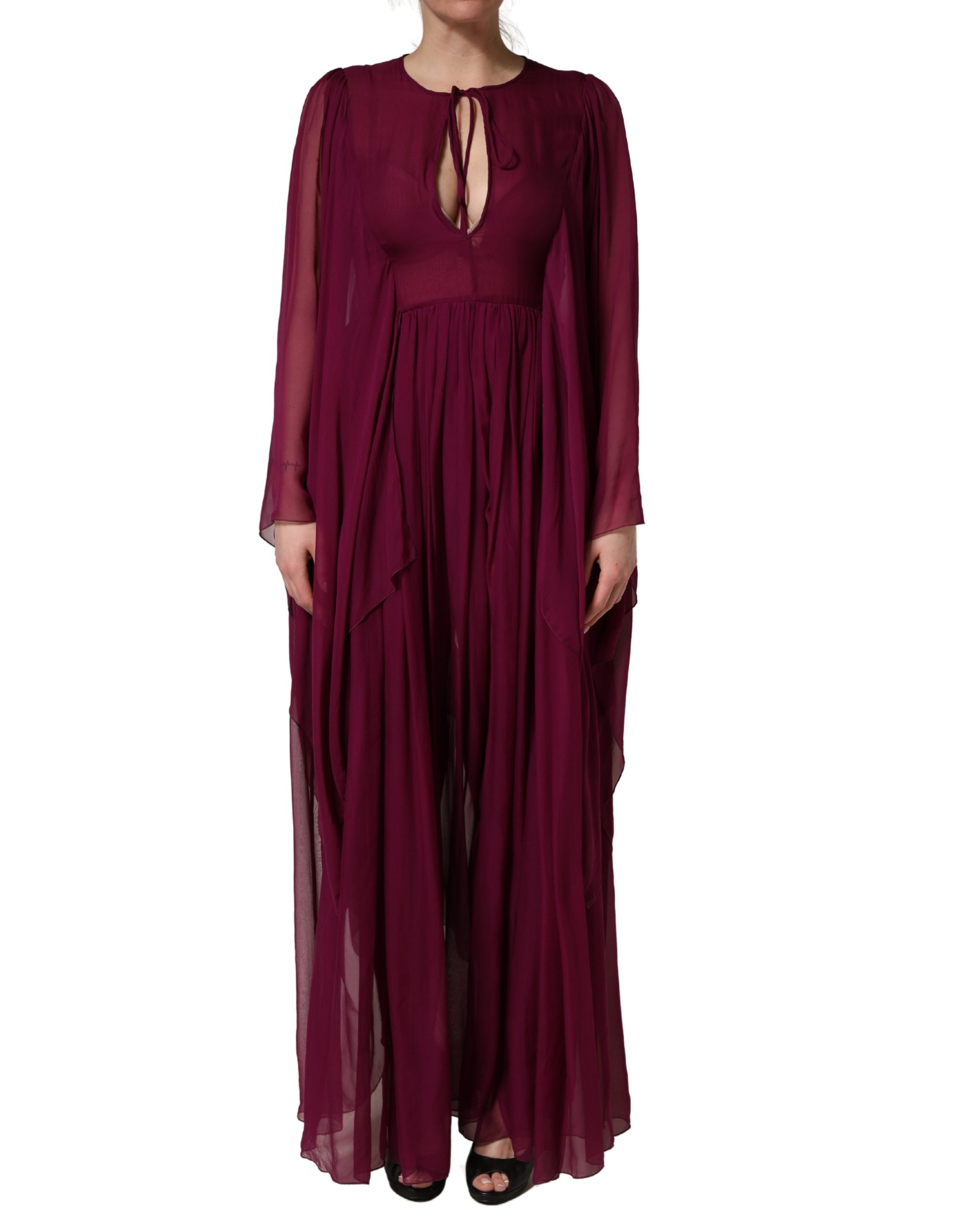 Purple Sheer Chiffon Silk Long Maxi Dress