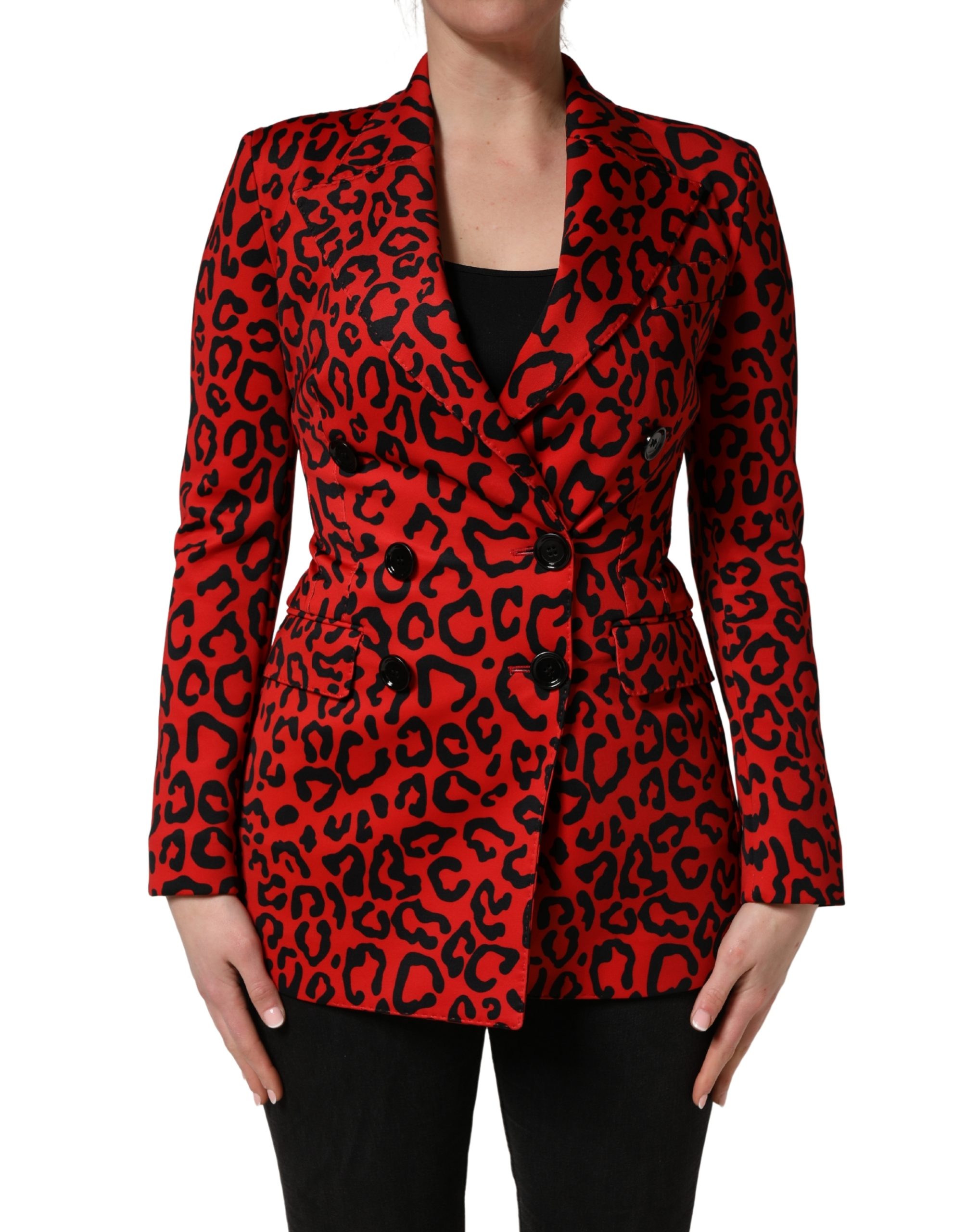 Red Leopard Double Breasted Coat Jacket
