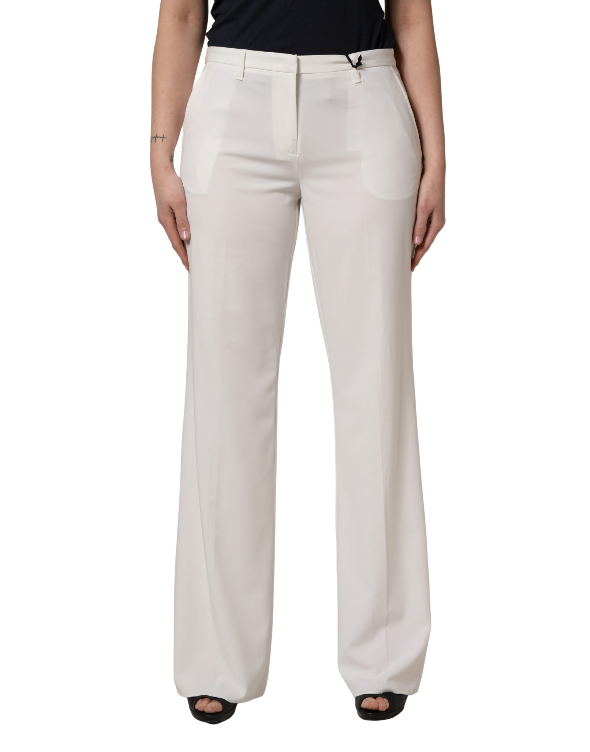 White Mid Waisted Wide Leg Chino Women Trouser Pants