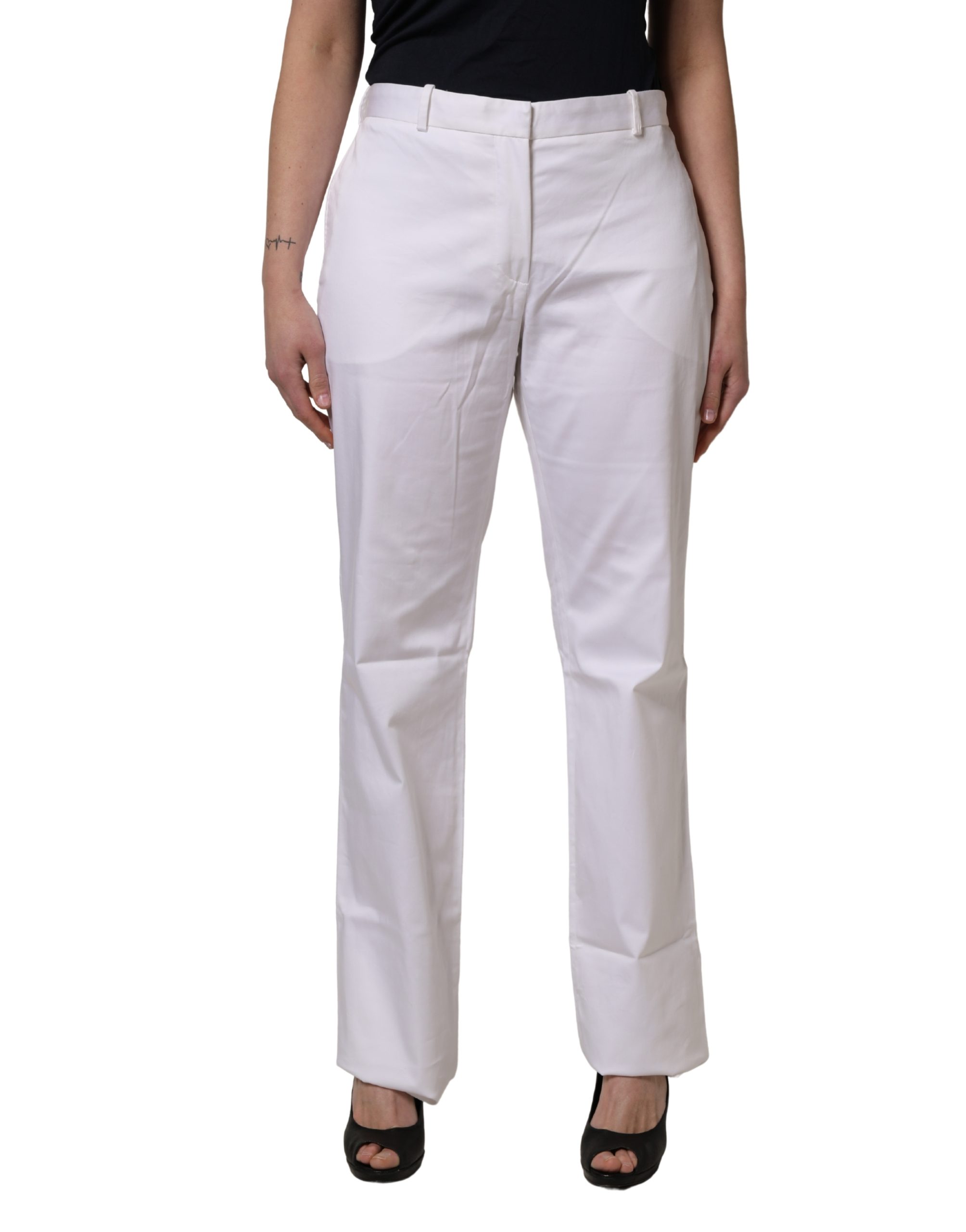 White Mid Waist Straight Chino Women Trouser Pants