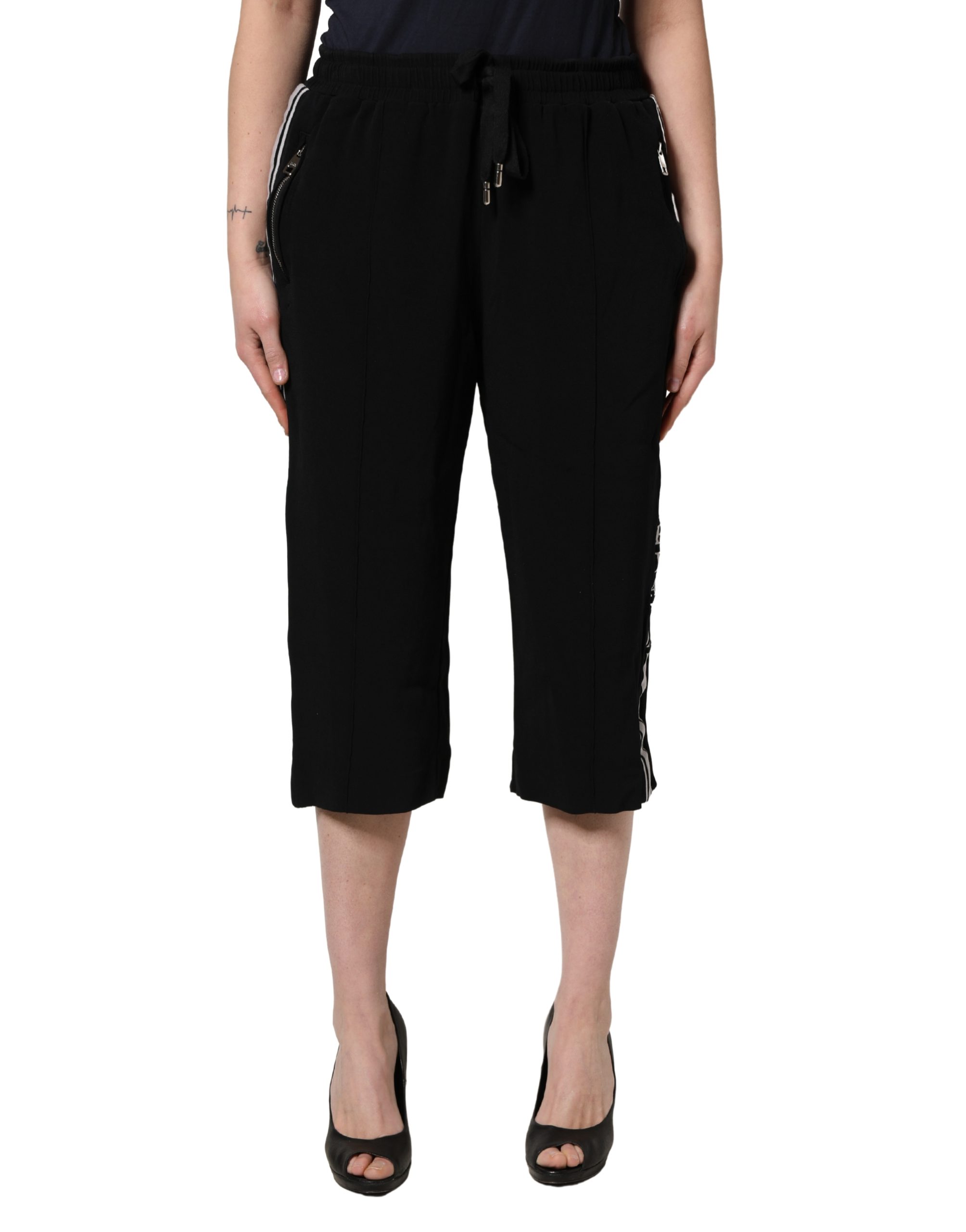 Black Viscose Mid Waist Cropped Women Pants