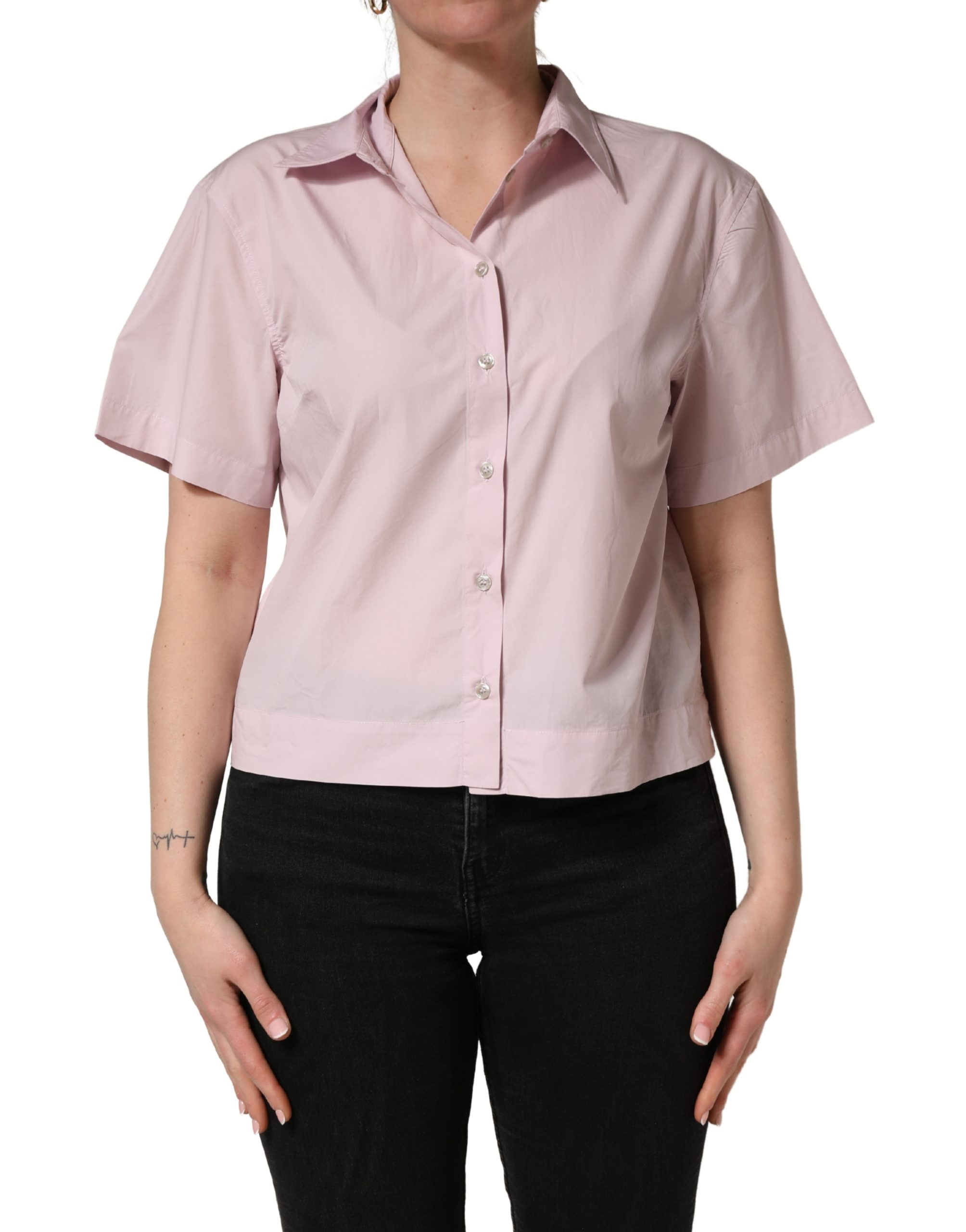 LightPink Cotton Collared Buttoned Blouse  Top