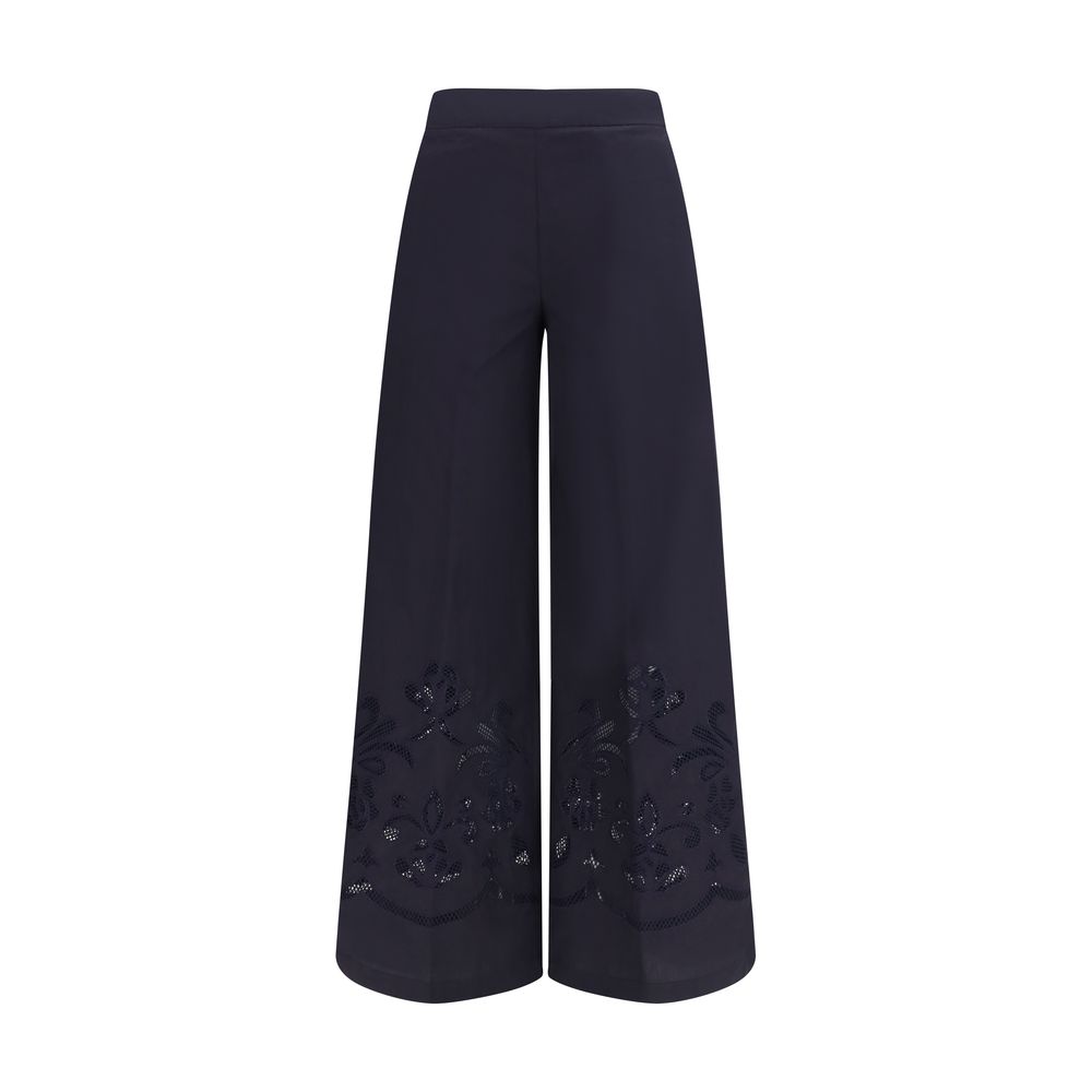 Blue Cotton Casual Pants