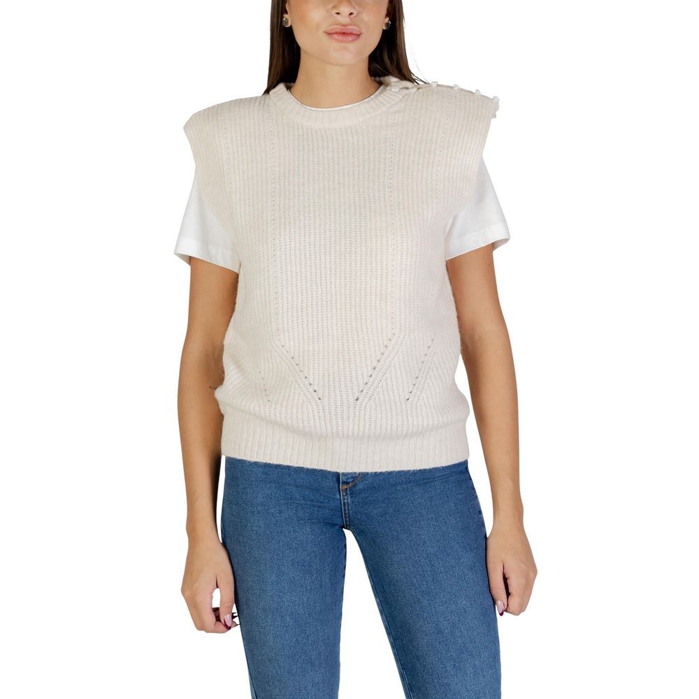 Cream Polyester Sleeveles Sweater