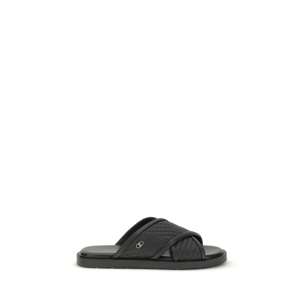 Black Calf Leather Bos Taurus Sandals