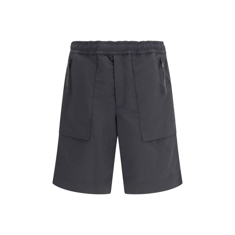 Black Polyester Bermuda Shorts