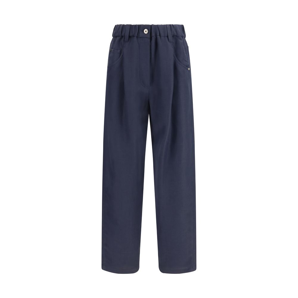 Blue Viscose Casual Pants