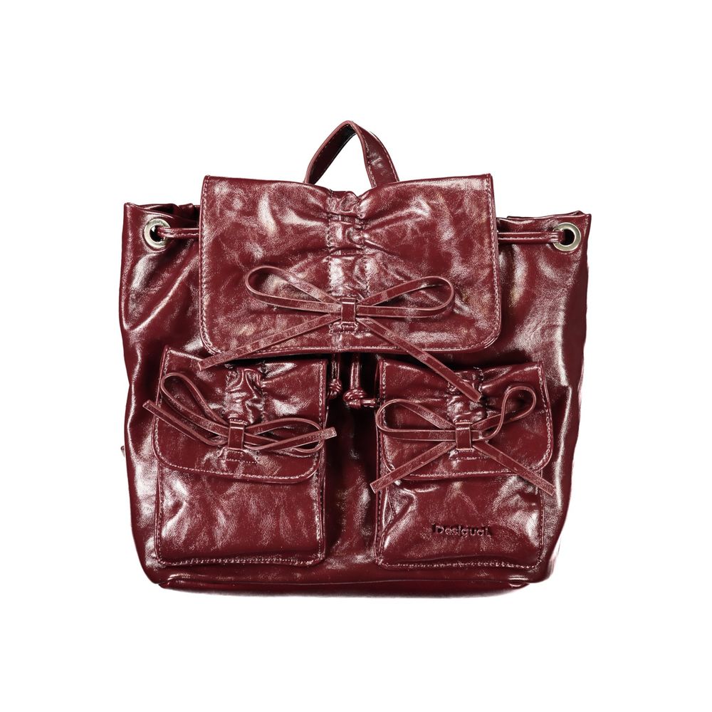 Burgundy Polyurethane Women Backpack