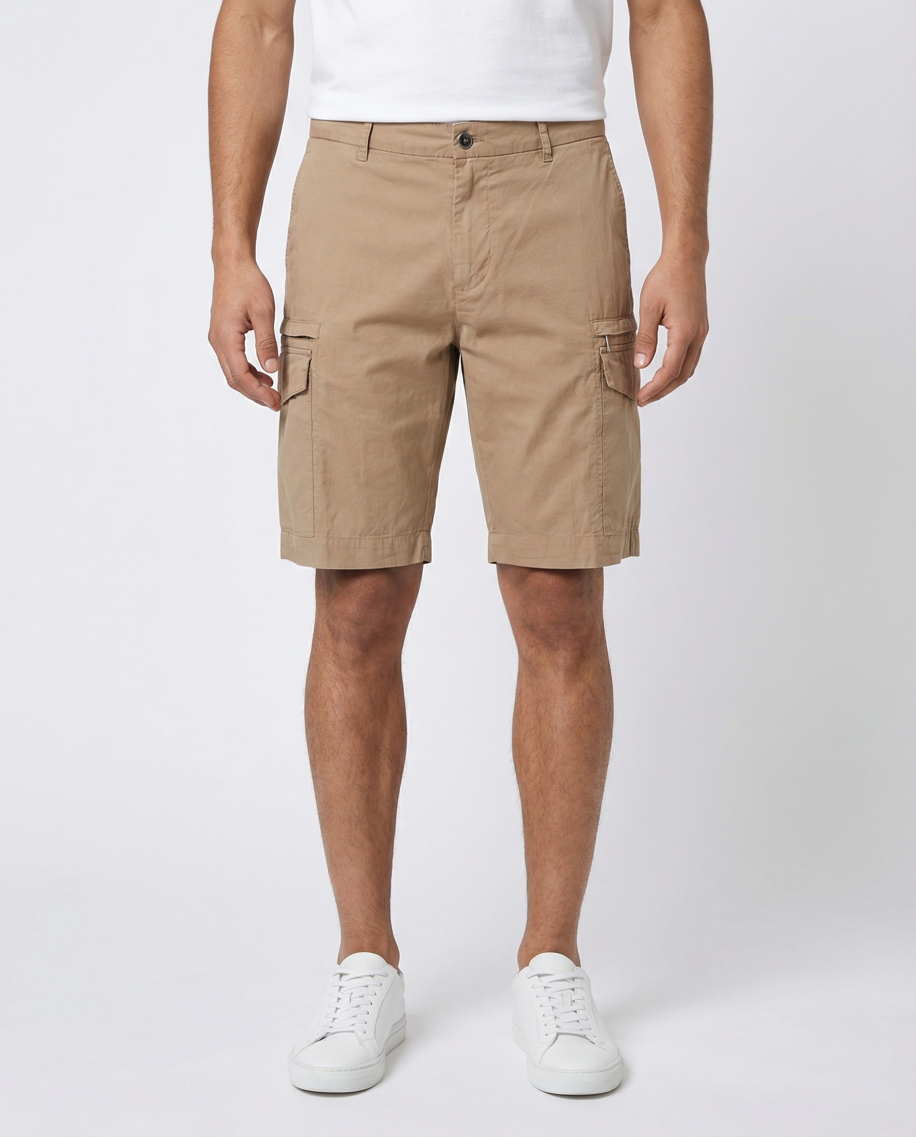 Beige Cotton Cargo Shorts