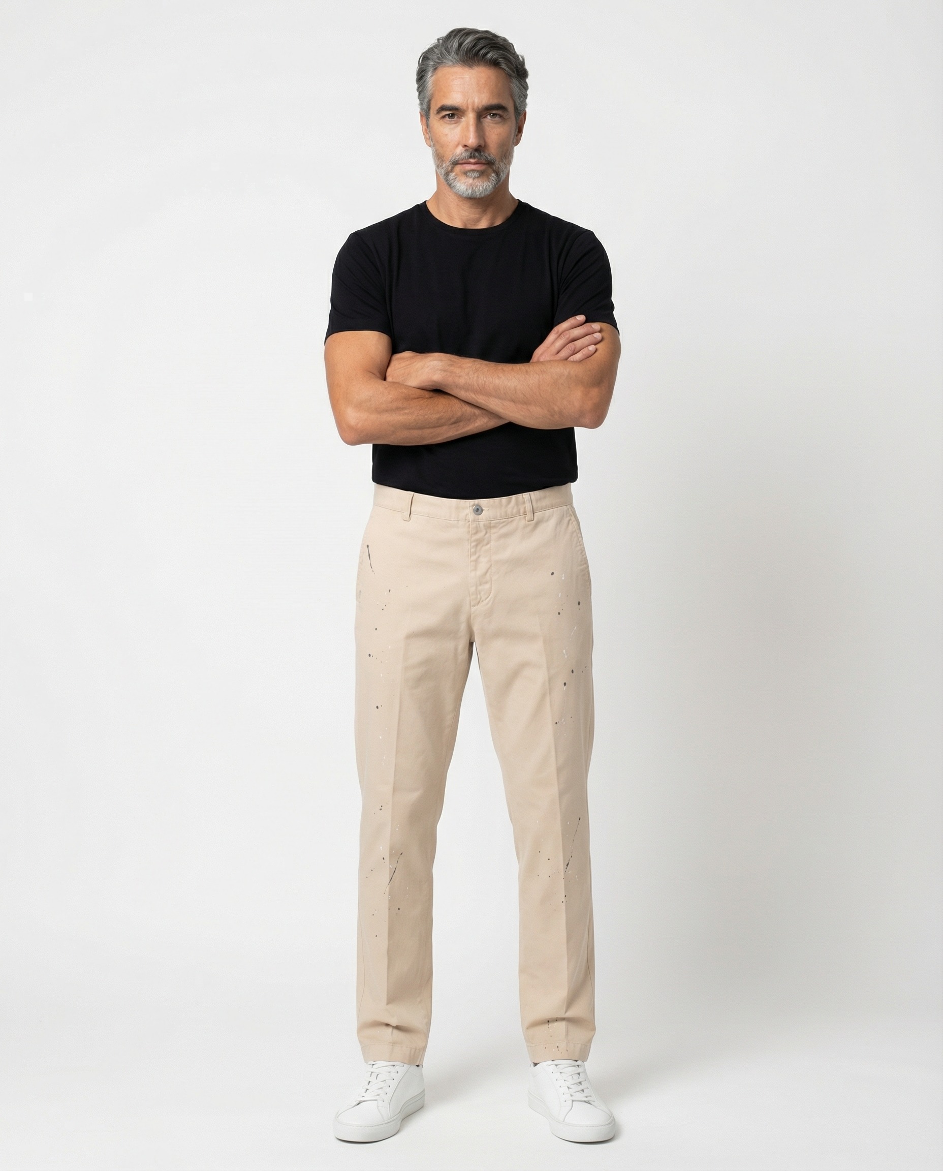 Beige Cotton Casual Pants