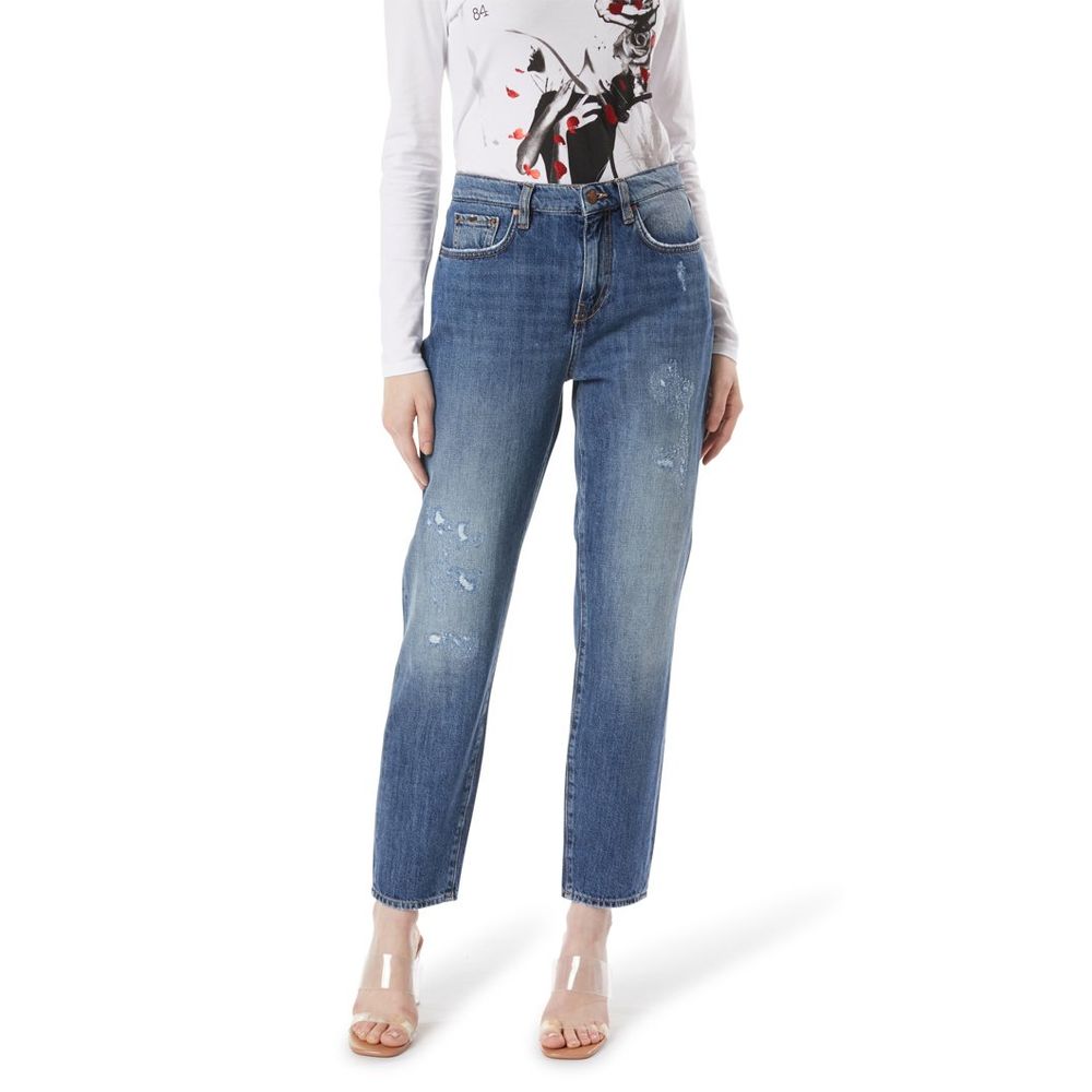 Blue Cotton Straight-Leg Jeans