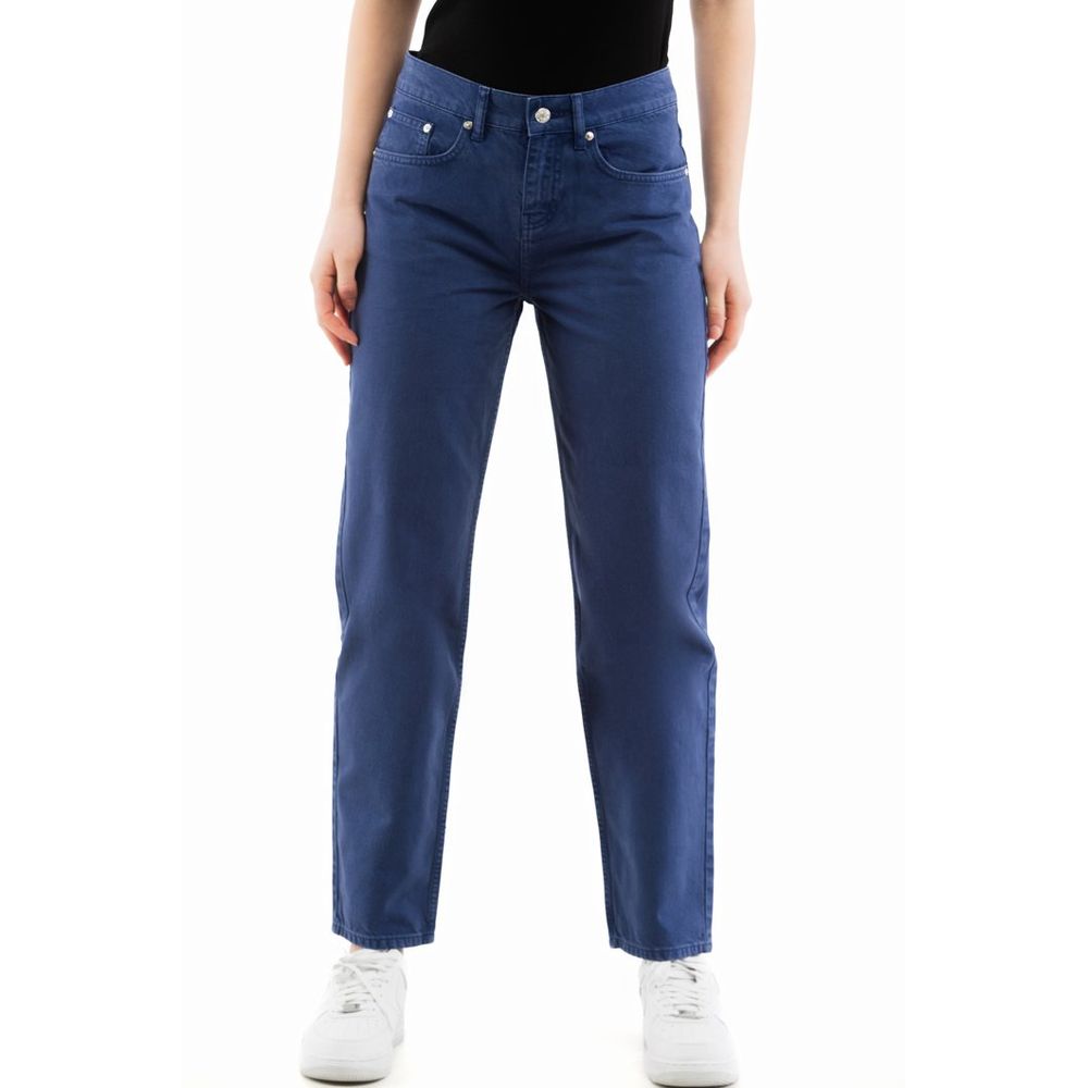 Blue Cotton Straight-Leg Jeans