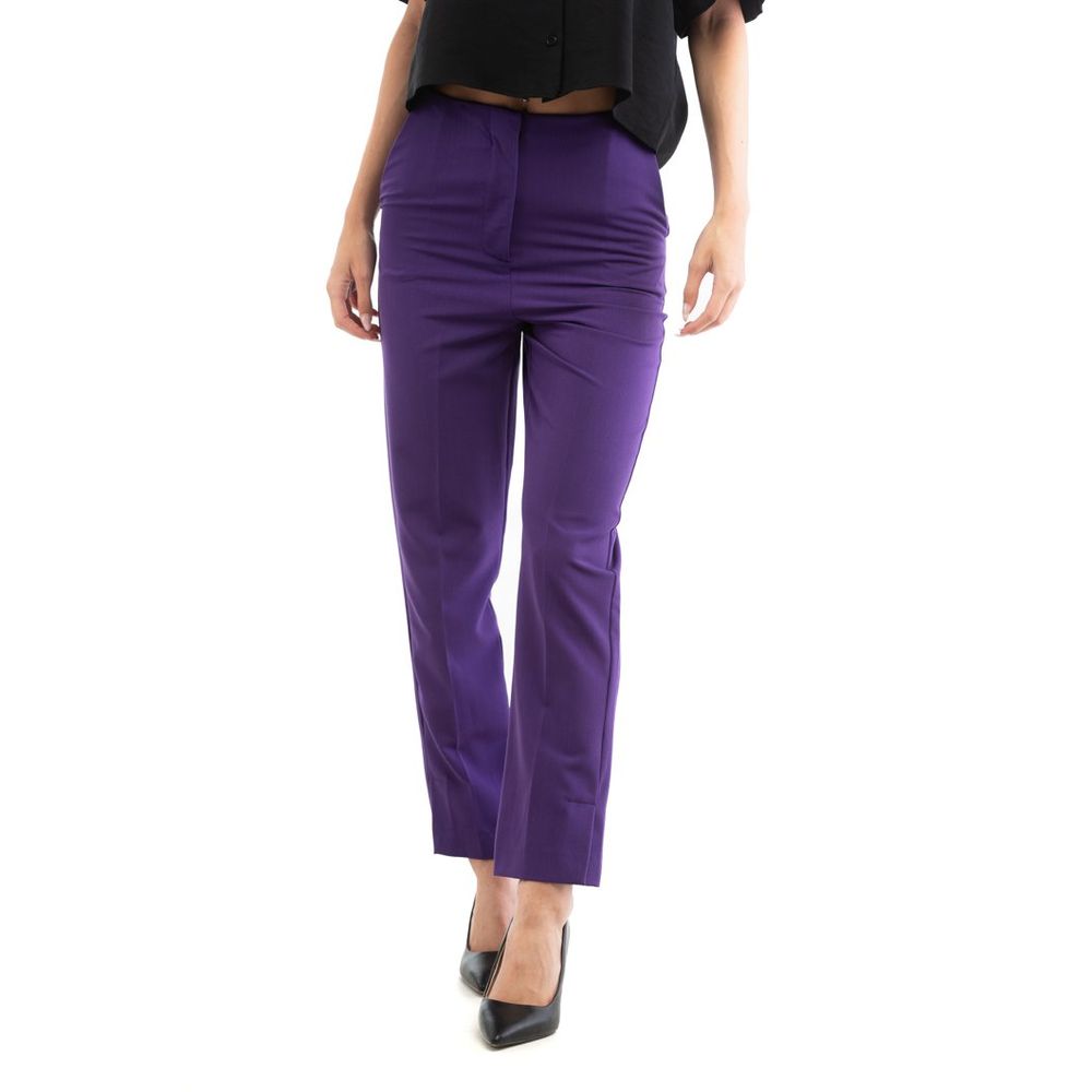 Purple Polyester Casual Pants