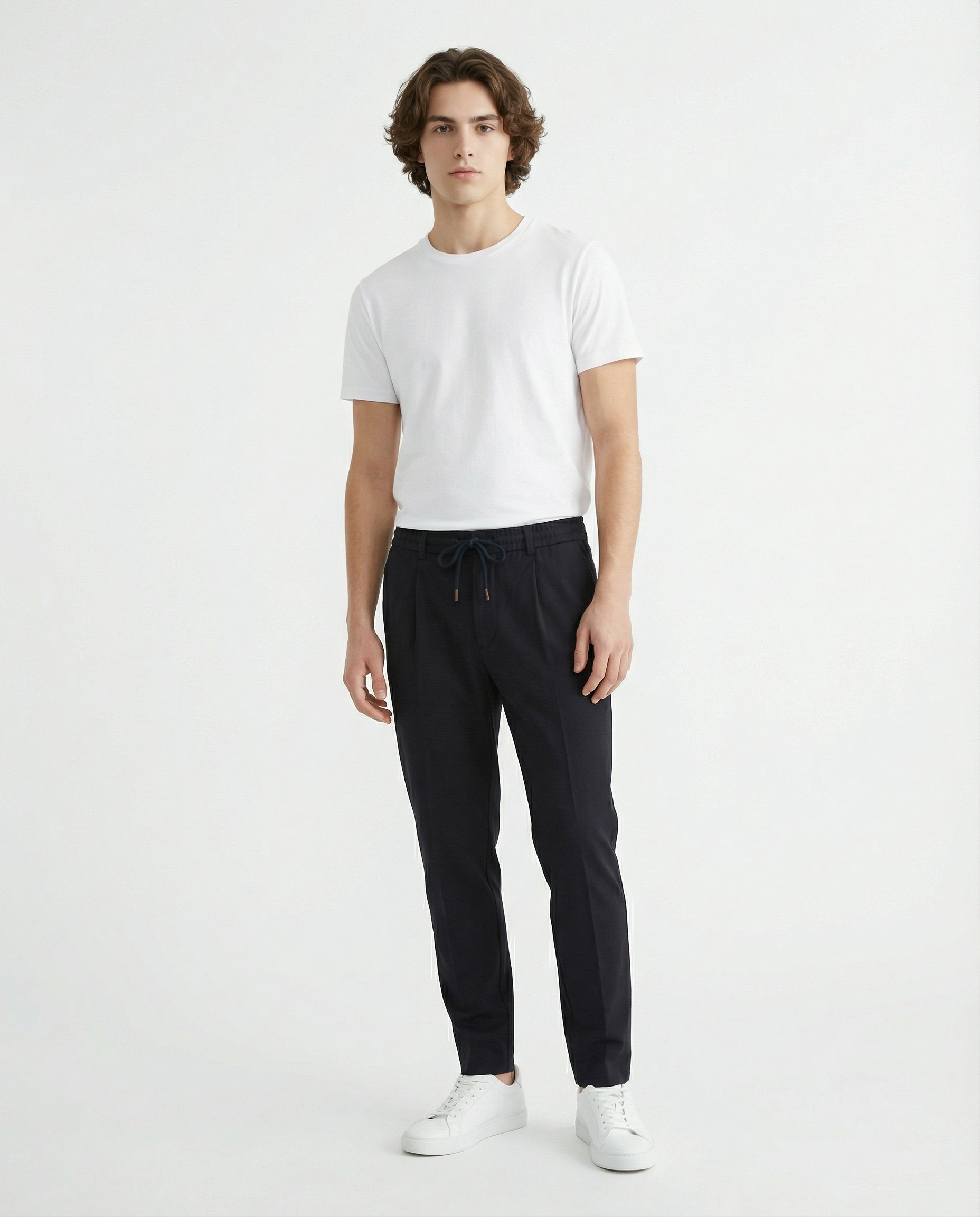 Navy Blue Wool Casual Pants
