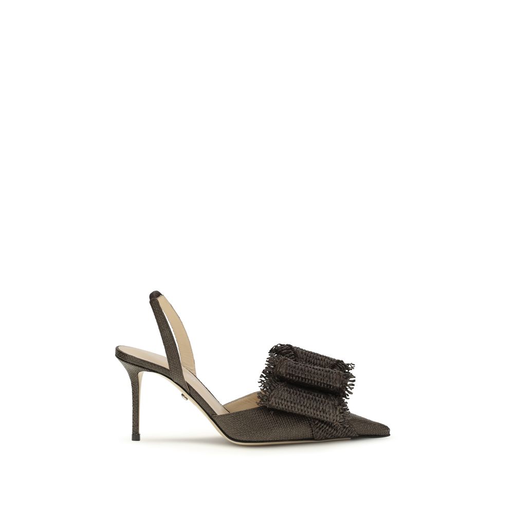 Brown Raffia Platform Pumps