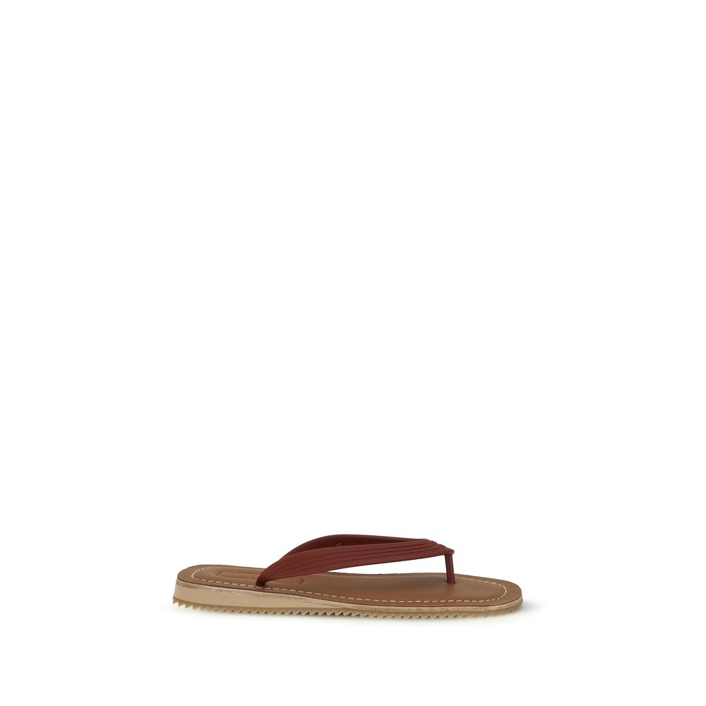 Beige Calf Leather Bos Taurus Flip-Flop Sandals