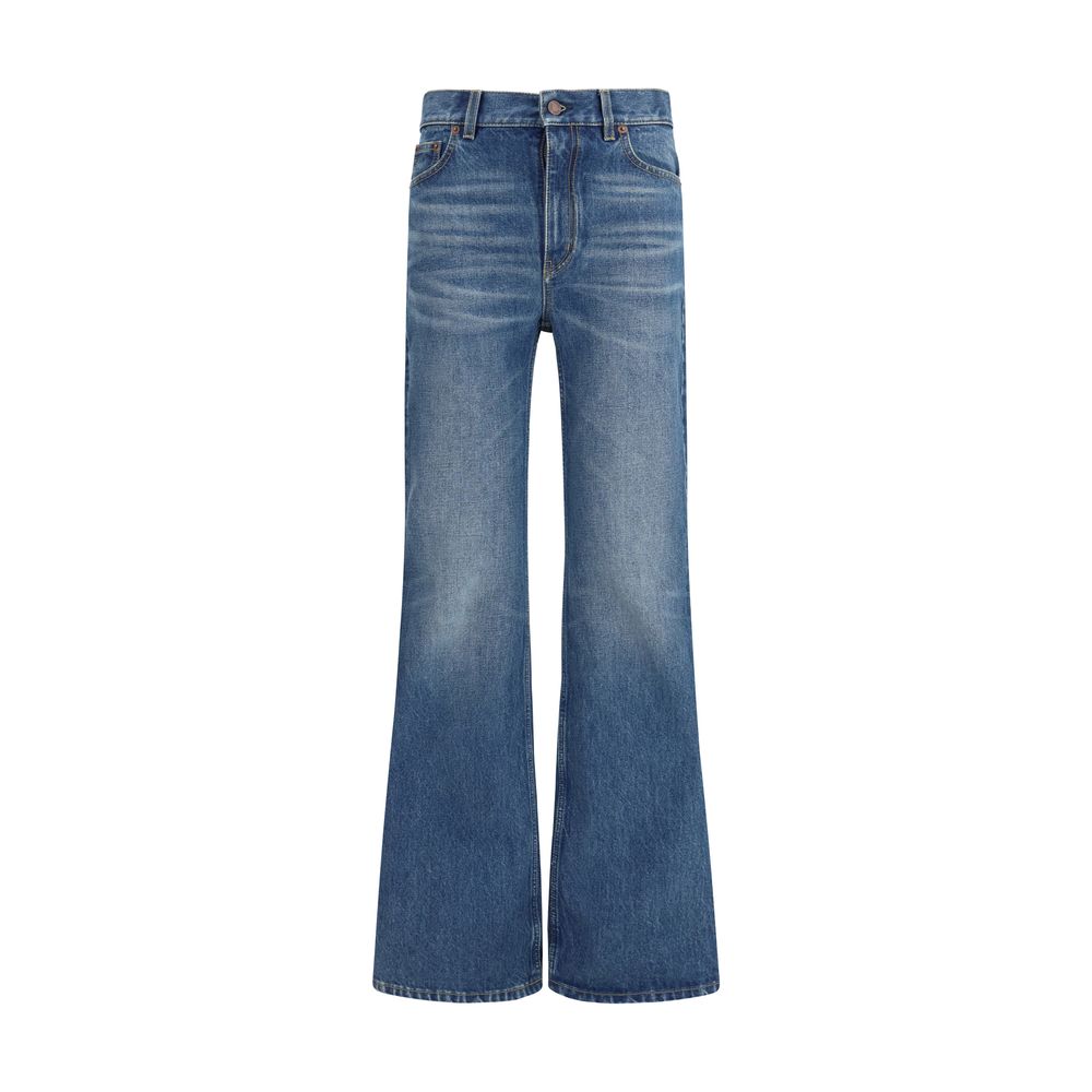 Blue Cotton Flared Jeans