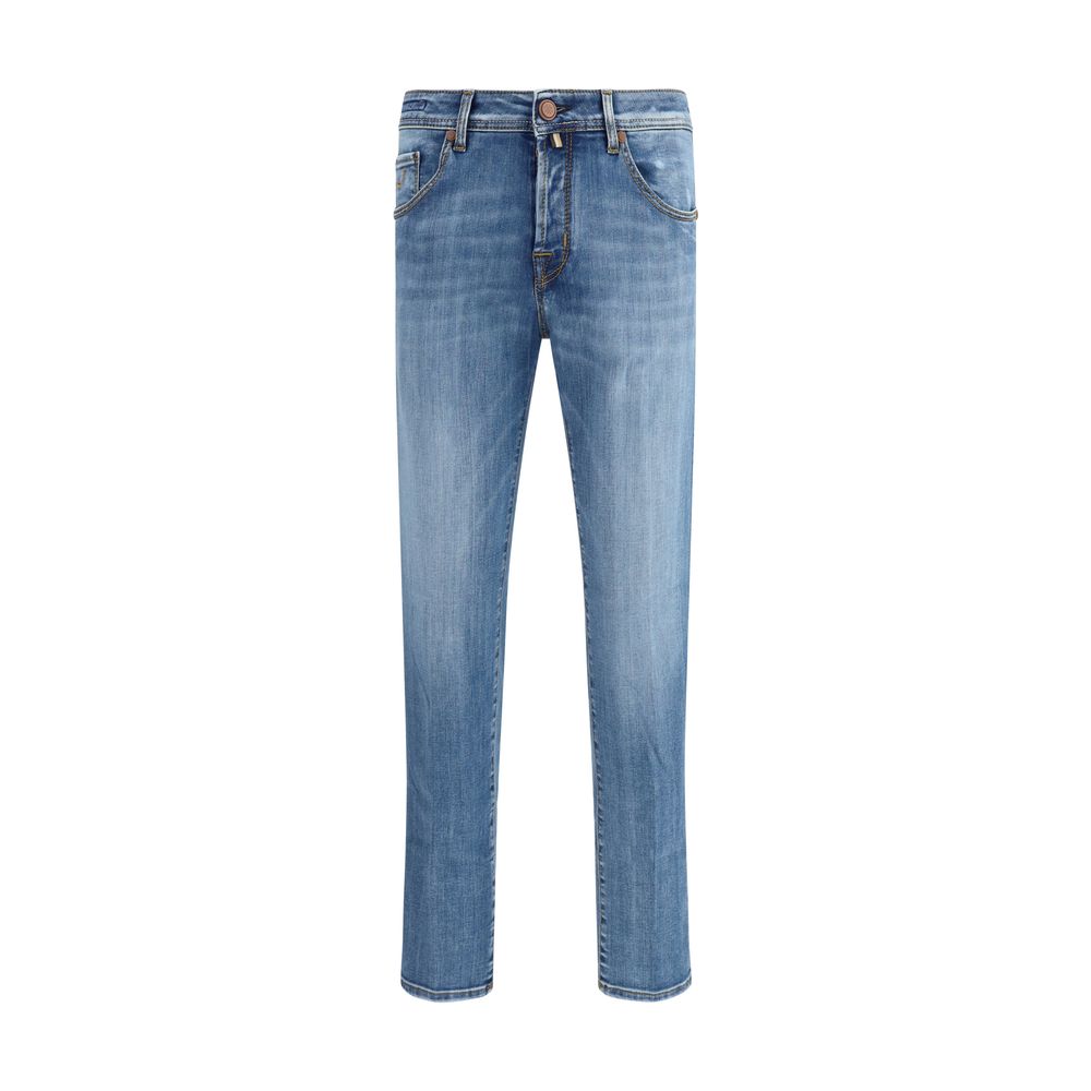 Blue Cotton Cropped Jeans