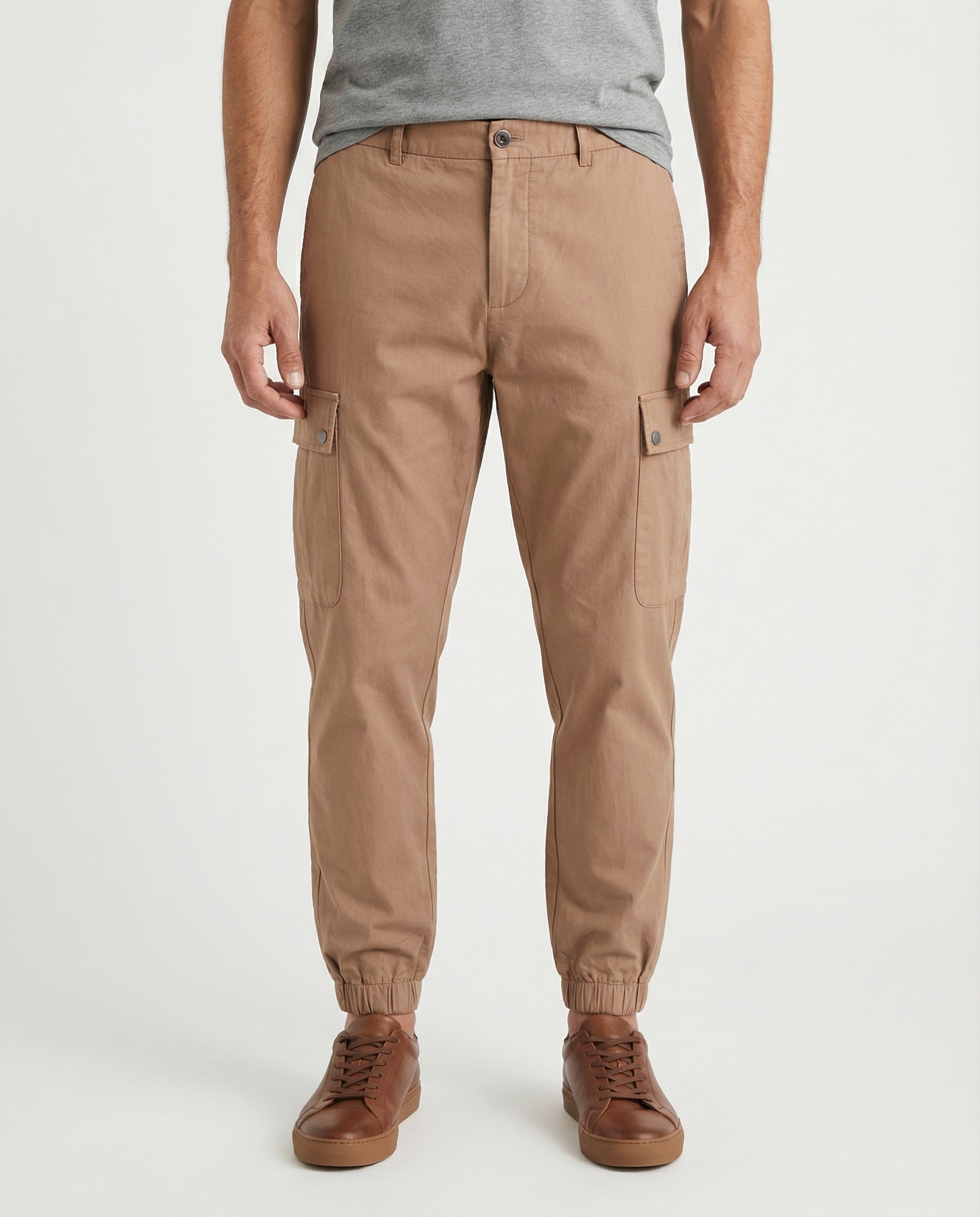 Beige Cotton Cargo Pants