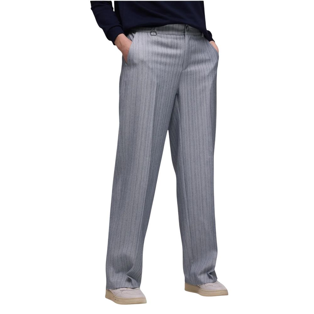 Blue Polyester Casual Pants