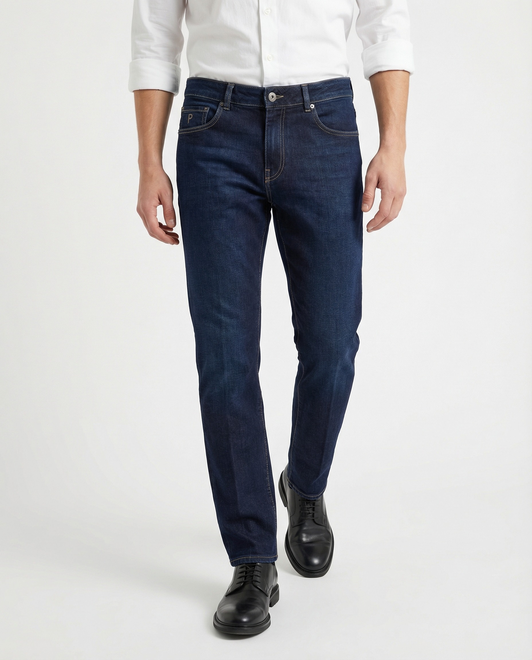 Navy Blue Cotton Straight-Leg Jeans