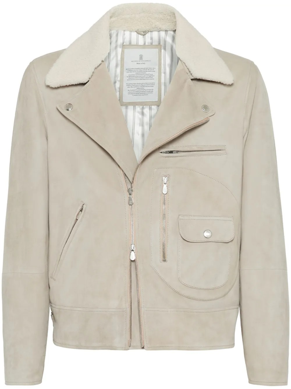 Beige Leather Biker Jacket