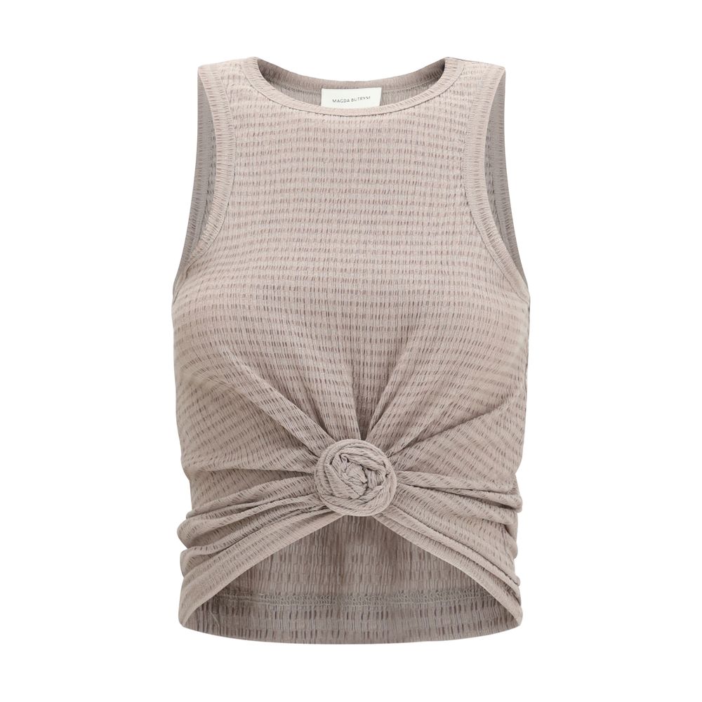 Beige Lyocell Sleeveles T-Shirt