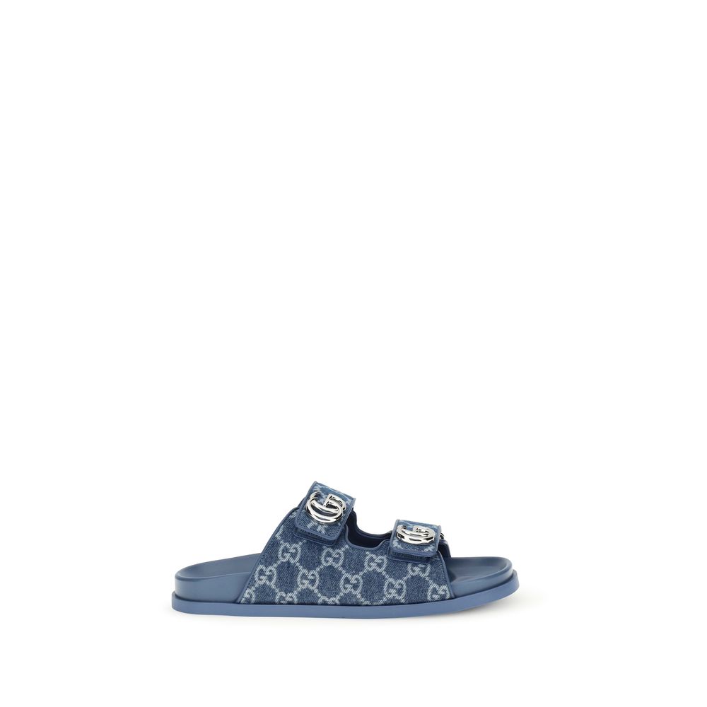 Blue Cotton Flat Sandals
