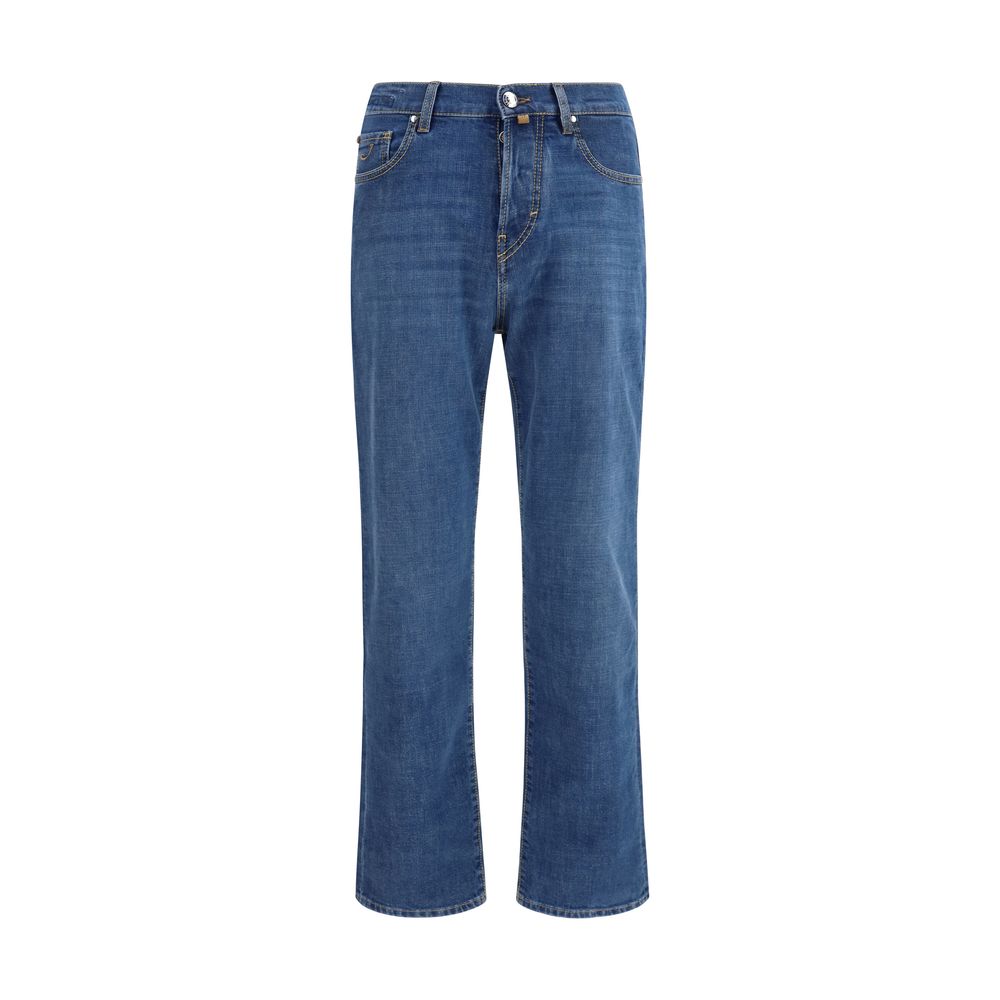 Blue Cotton Straight-Leg Jeans