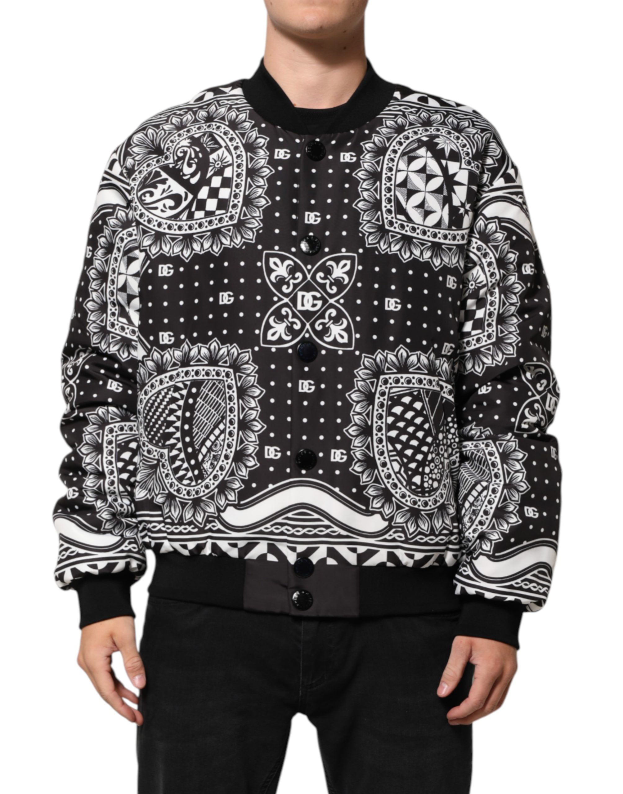 Black White BandanaPrint Men Bomber  Jacket