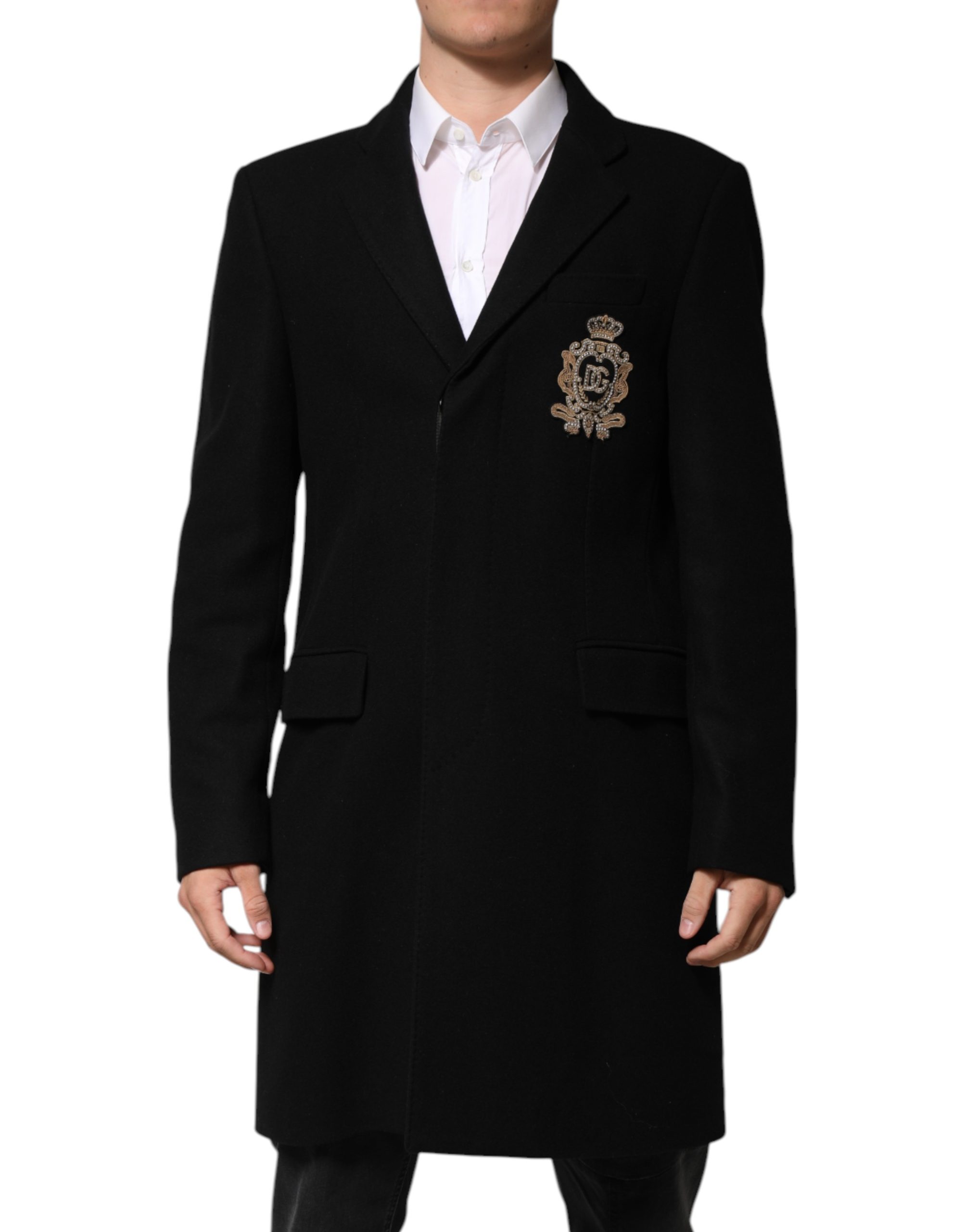 Black Heraldic Patch Single Breasted Blazer Jacket