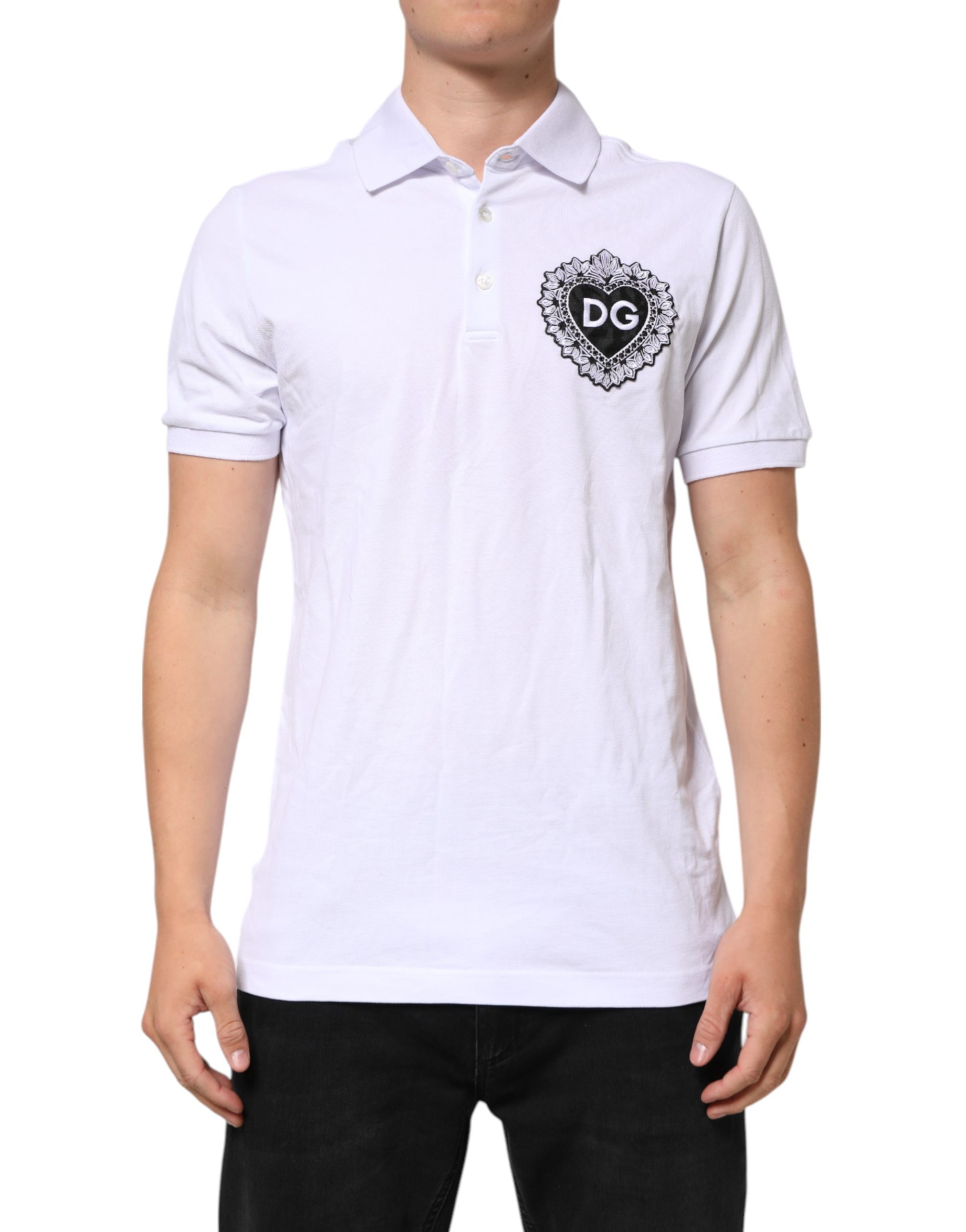 White Cotton DG Logo Heart Men Polo  T-shirt