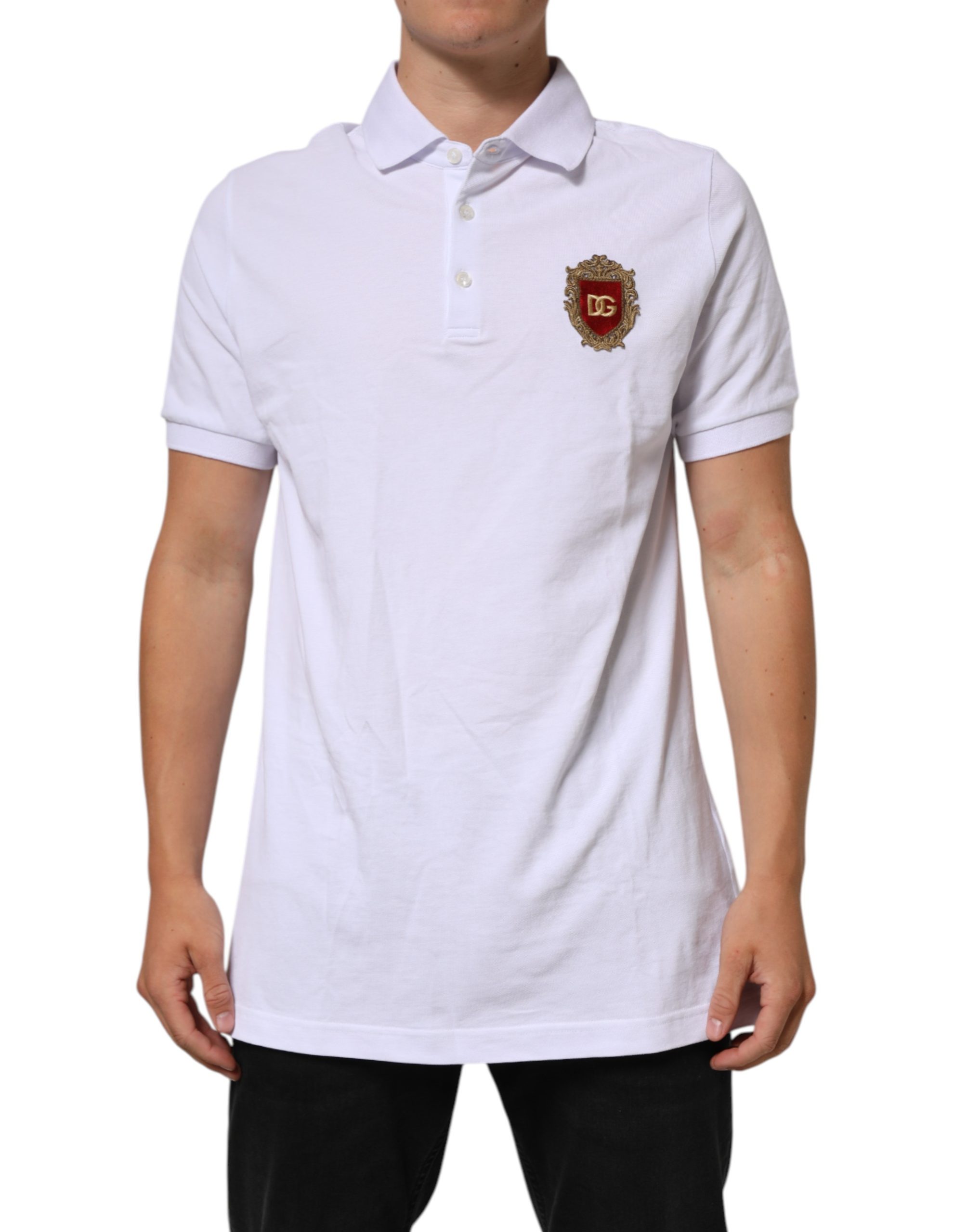 White Cotton Crest Embroidery Polo  T-shirt
