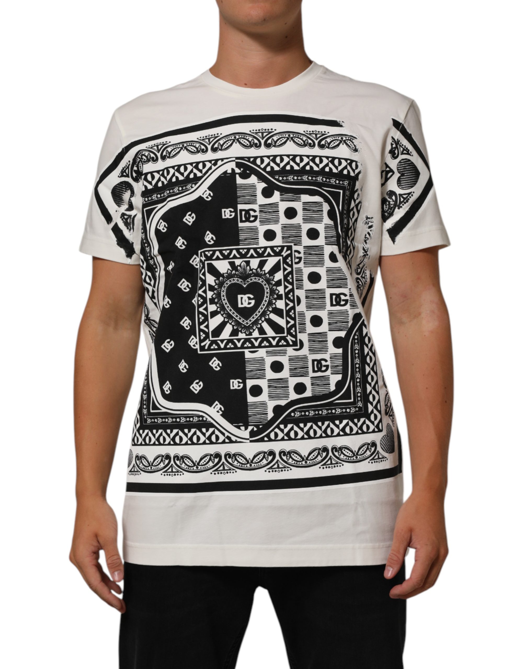 White Cotton Bandana Print CrewNeck T-shirt